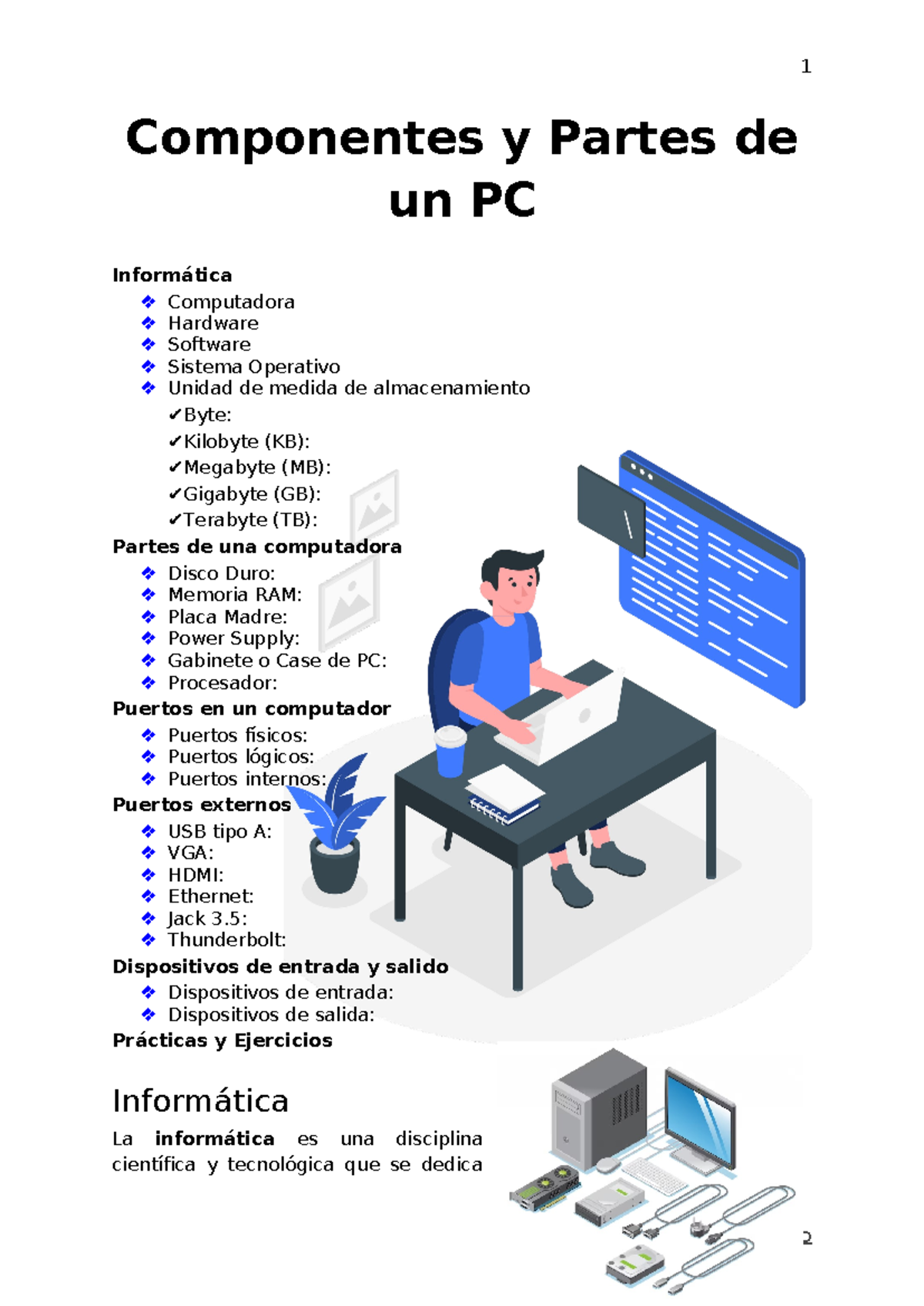 Manual - Componentes y Partes de un PC (Tarea de Informática) - Studocu