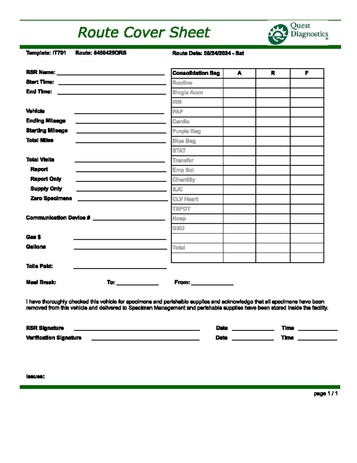 Quest Route Cover Sheet: IT701 Diagnostics Template - Studocu