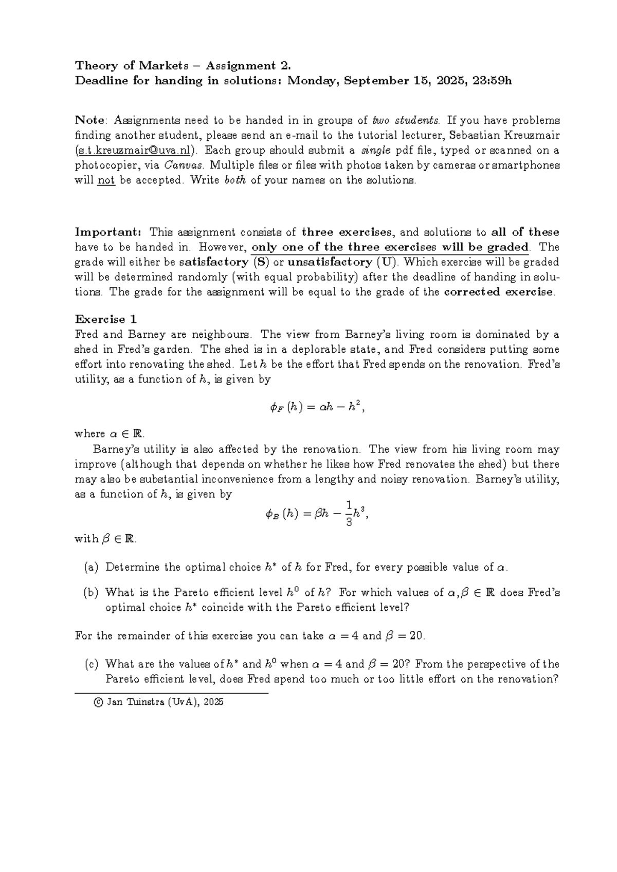 Assignment 2: Theory of Markets 2 - Group Solutions and Exercises ...