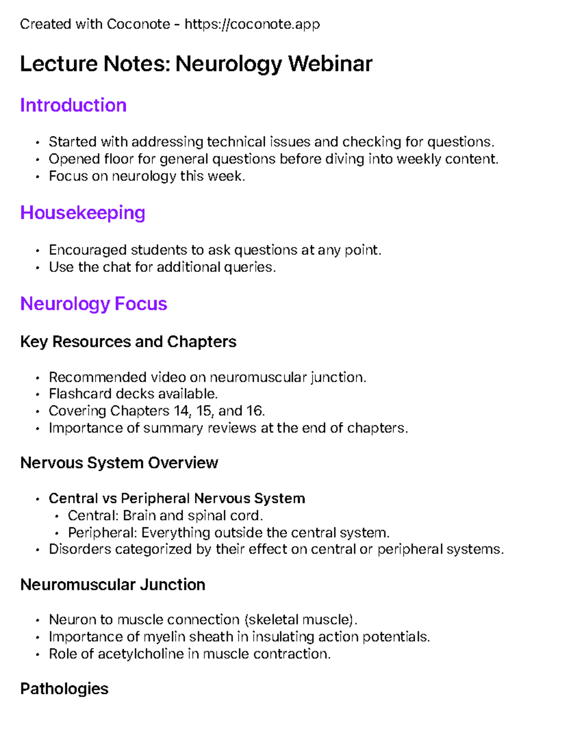 CNC 101: Neurology Webinar Lecture Notes & Key Insights - Studocu