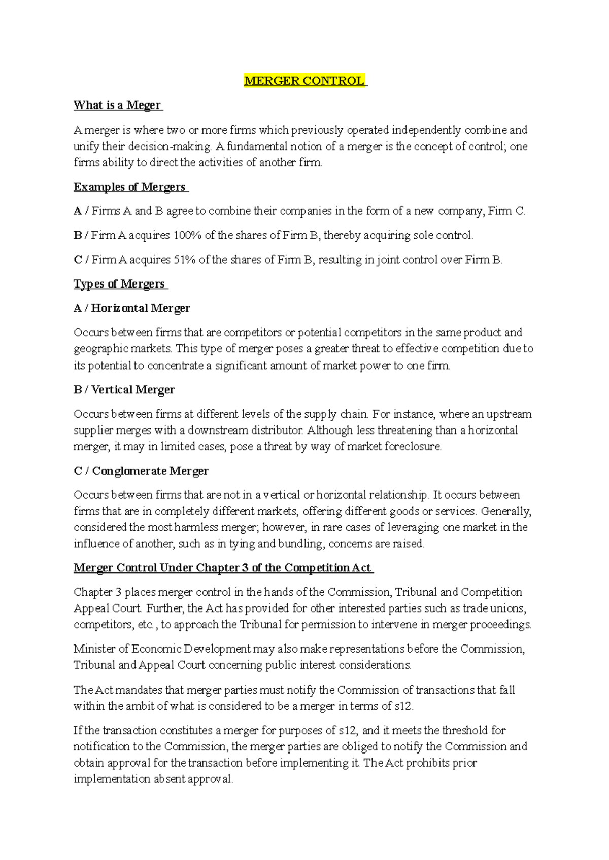 Merger Control: Understanding Section 12 of the Competition Act - Studocu