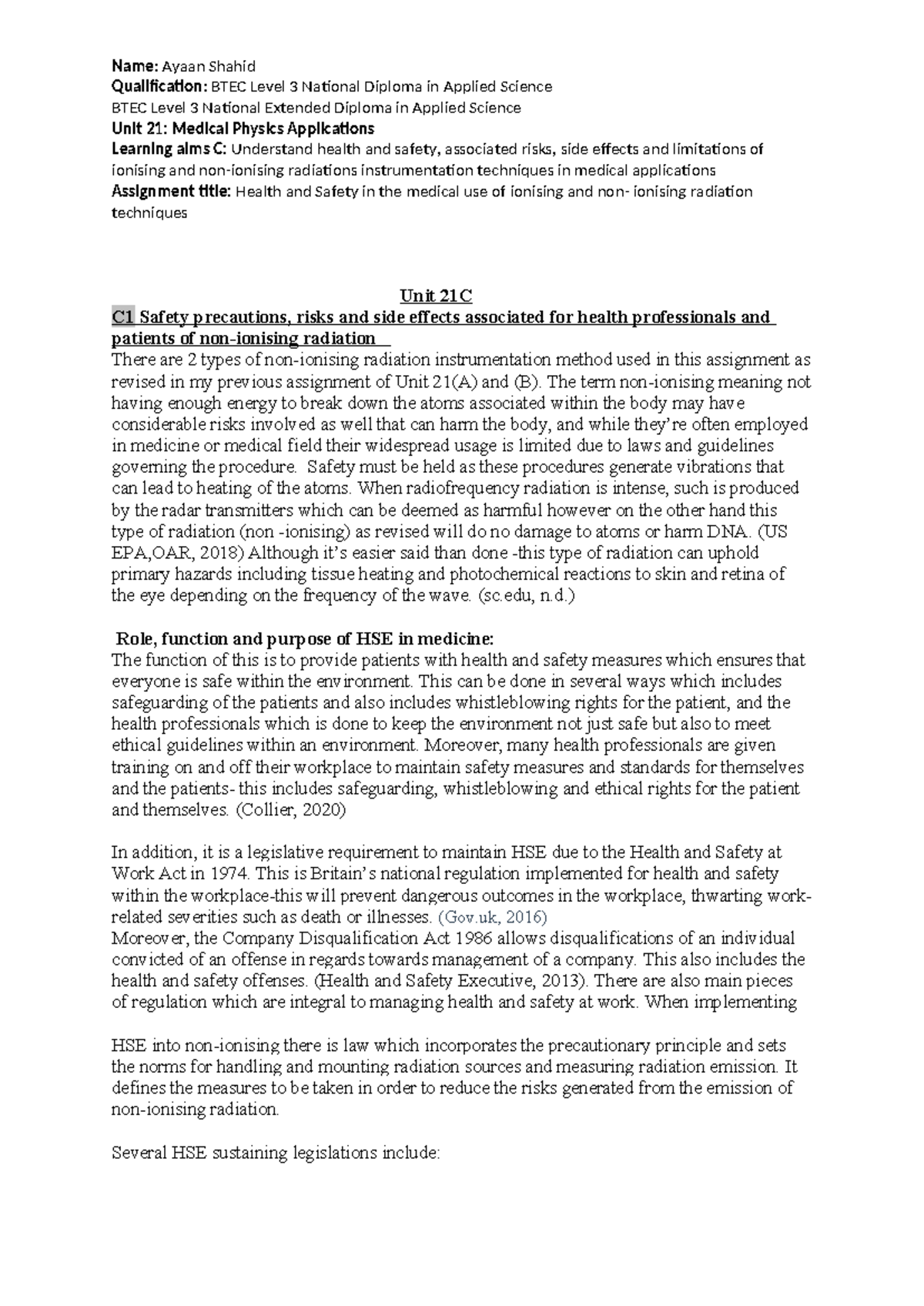 Unit 21C: Health and Safety in Medical Use of Ionising Radiation ...