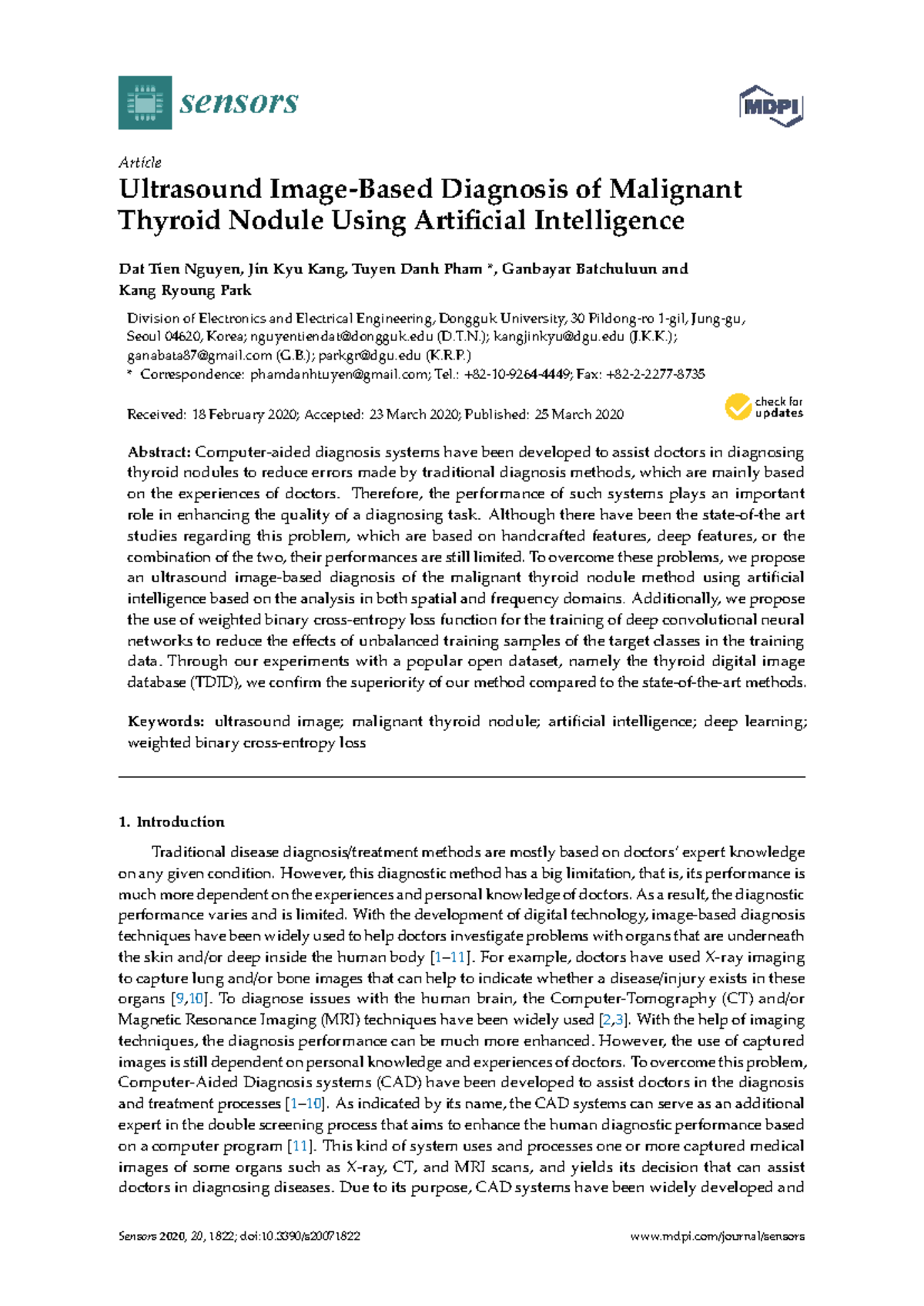 Ultrasound Diagnosis of Malignant Thyroid Nodules Using AI (SHTI-294 ...