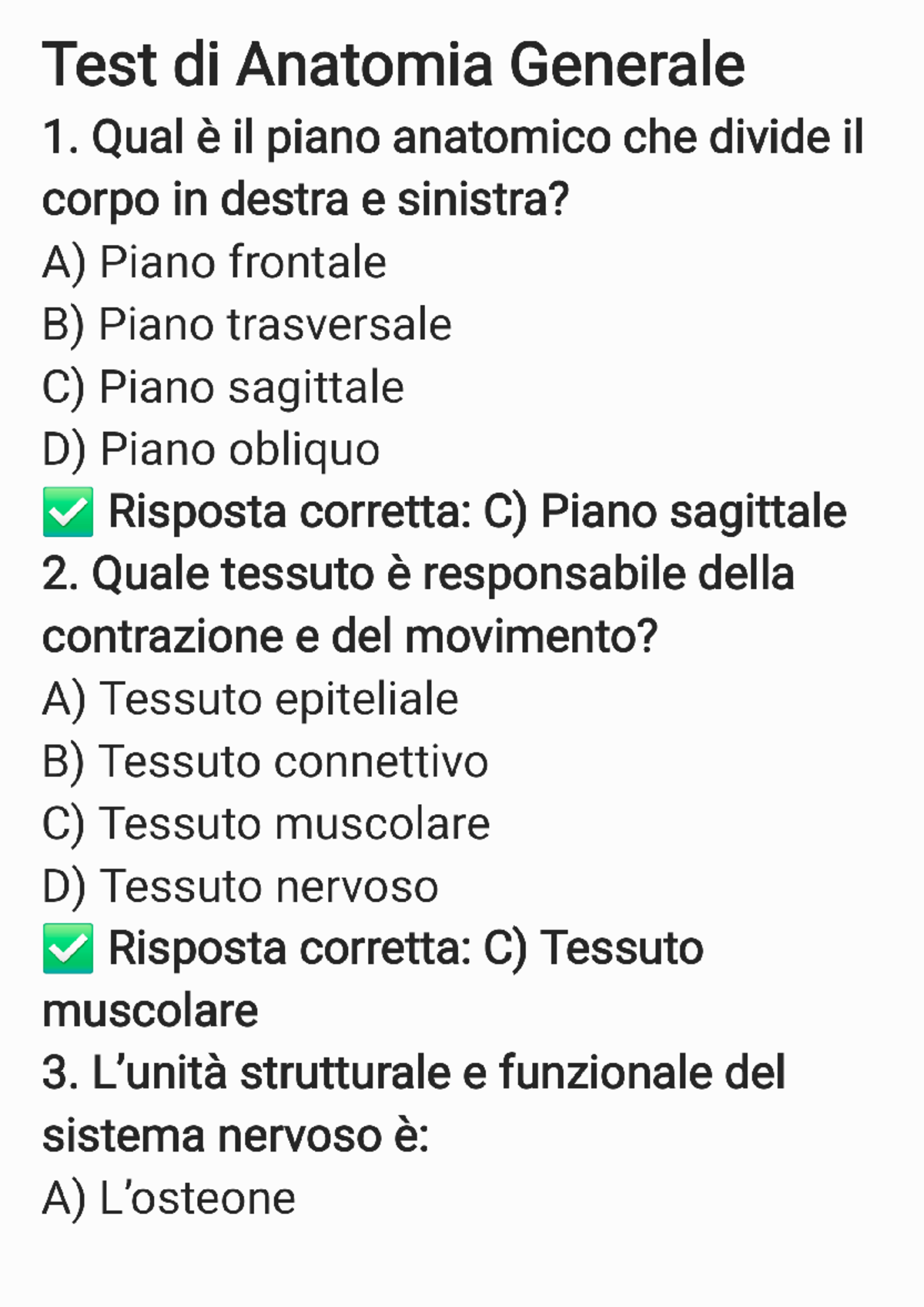 Test di Anatomia Generale 1 - Risposte Multiple - Studocu