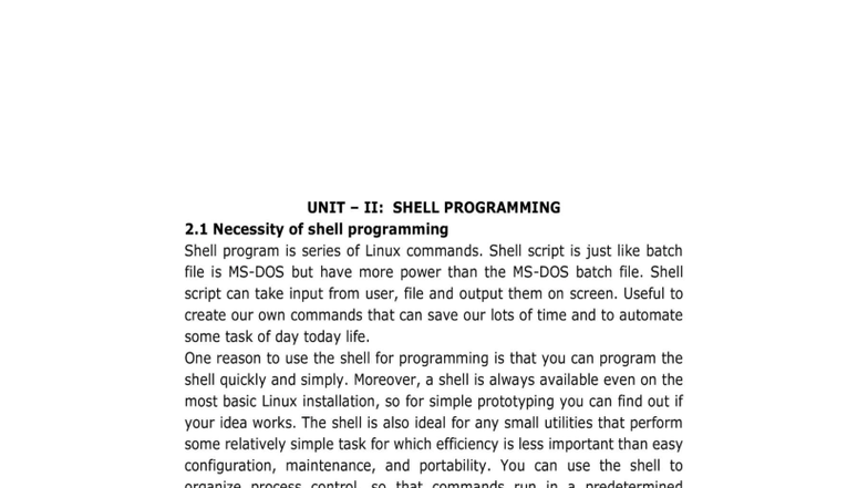 UNIT II: Shell Programming Concepts and Techniques (CS101) - Studocu