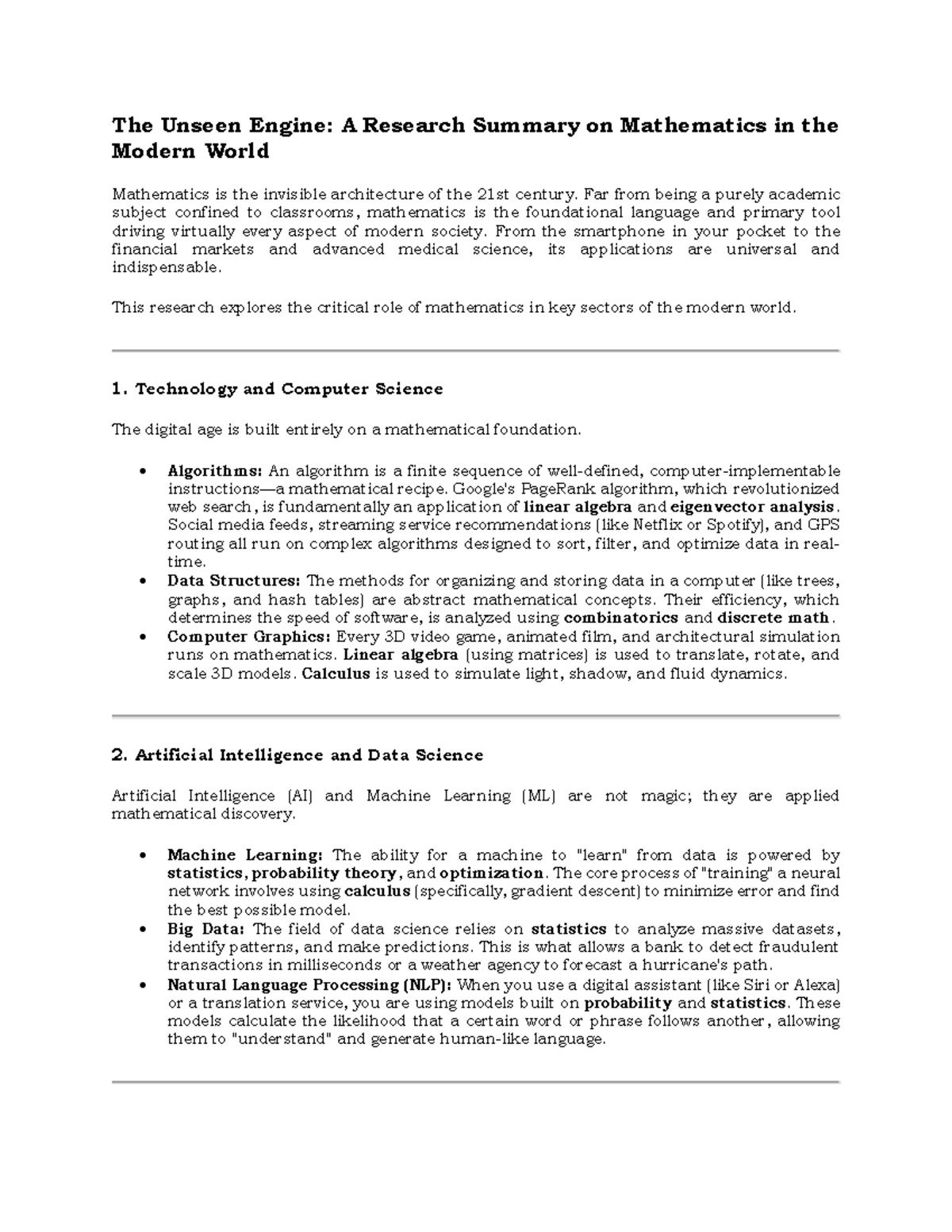 Mathematics in the Modern World: A Comprehensive Research Summary - Studocu