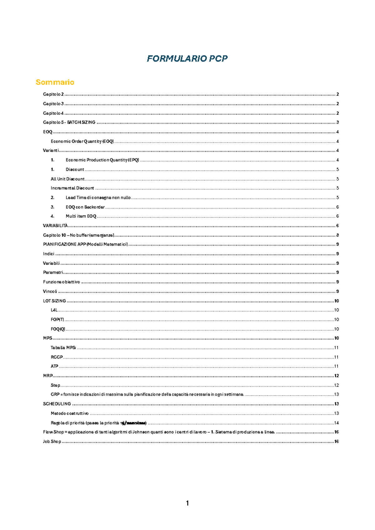 Formulario PCP: Note e Riferimenti sui Capitoli 2-10 - Studocu
