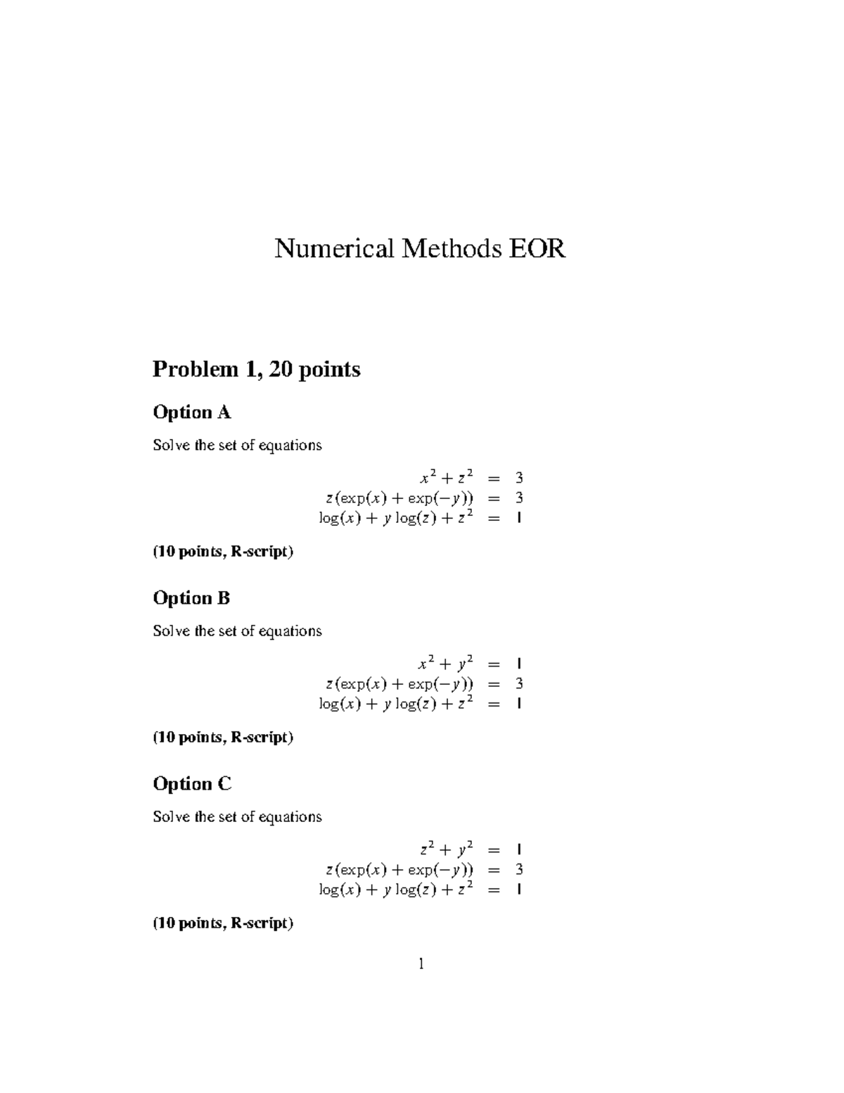 Numerical Methods Exam - 2021-03-29 (Problem Set) - Studeersnel