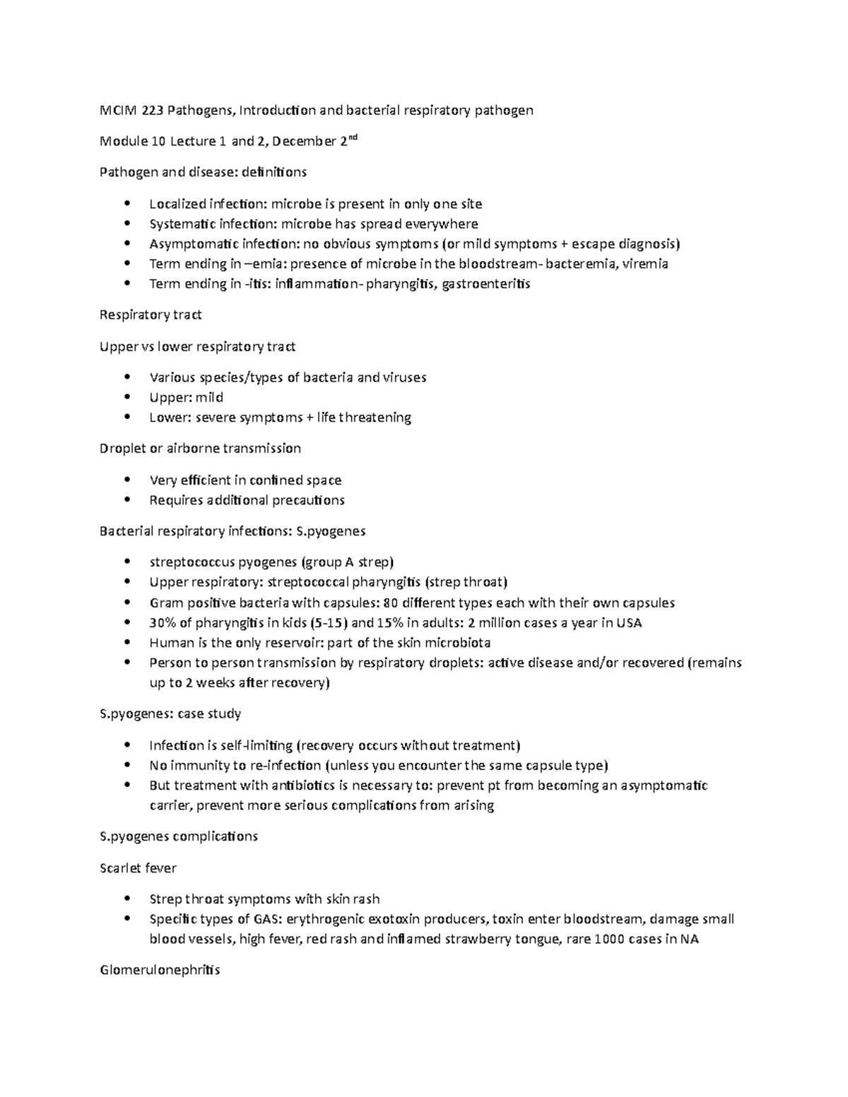 MCIM 223 Module 10 Lecture 1 and 2 - MCIM 223 Pathogens, Introduction ...