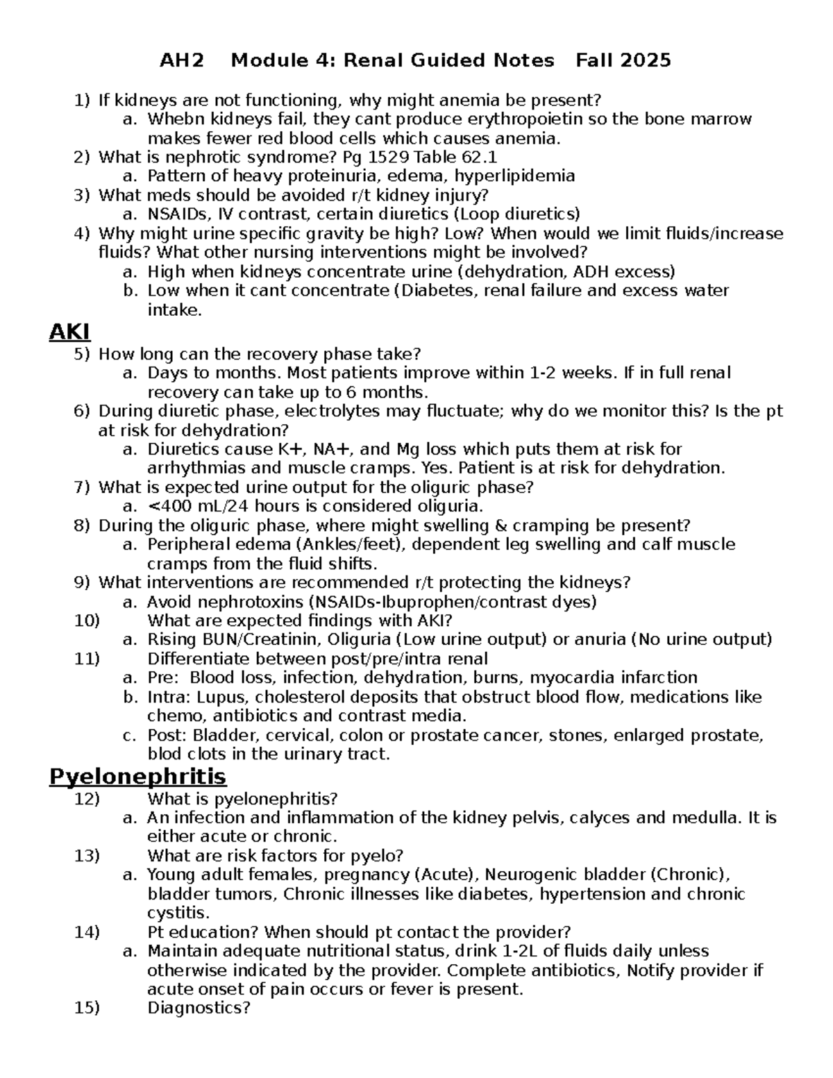 AH2 Module 4: Guided Notes on Renal Health Fall 2025 - Studocu