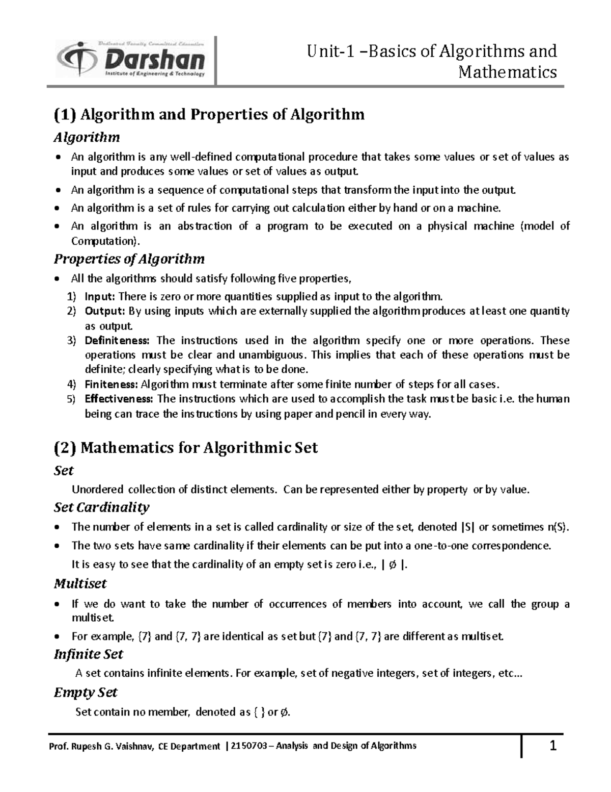 E-Notes on Algorithms and Mathematics (CE 2150703) - Studocu