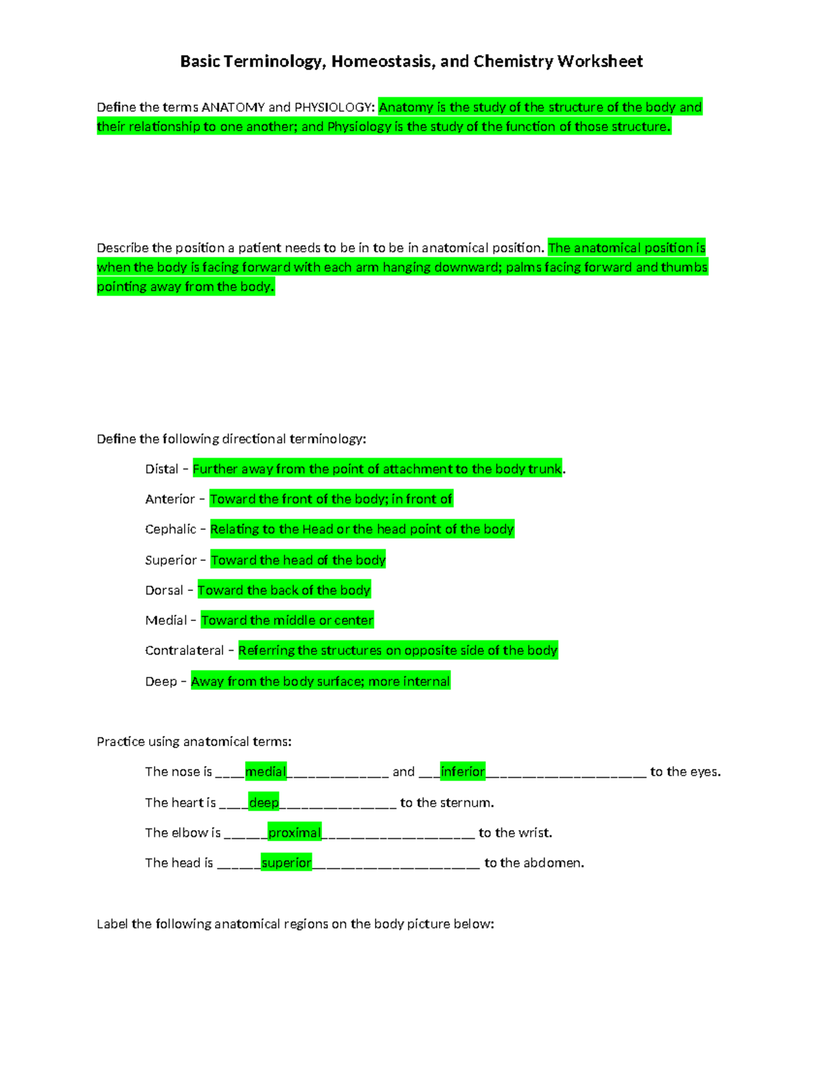 BIOS251 Week 1 Anatomic Terminology Study Guide and Key Concepts - Studocu