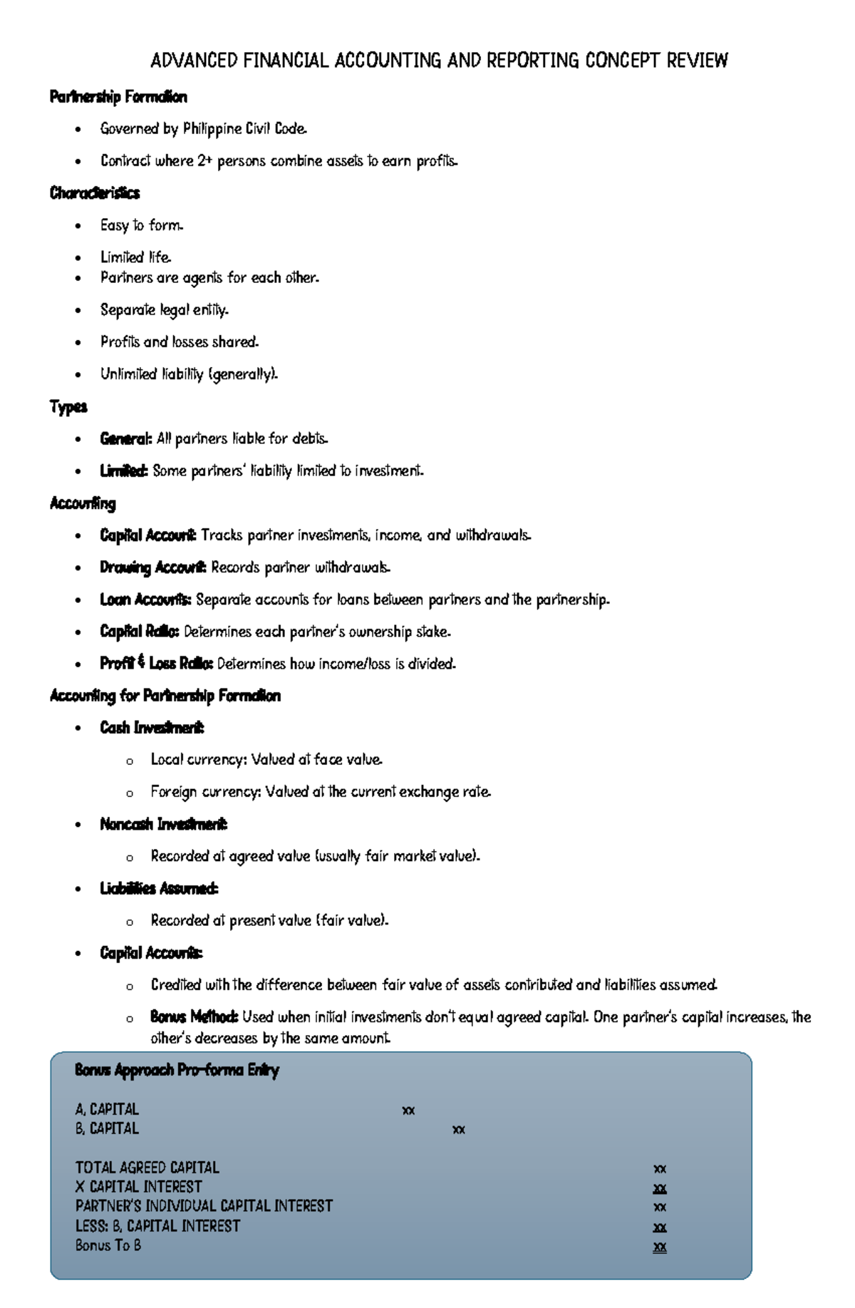 AFAR 2023: Partnership Formation & Financial Reporting Summary Notes ...