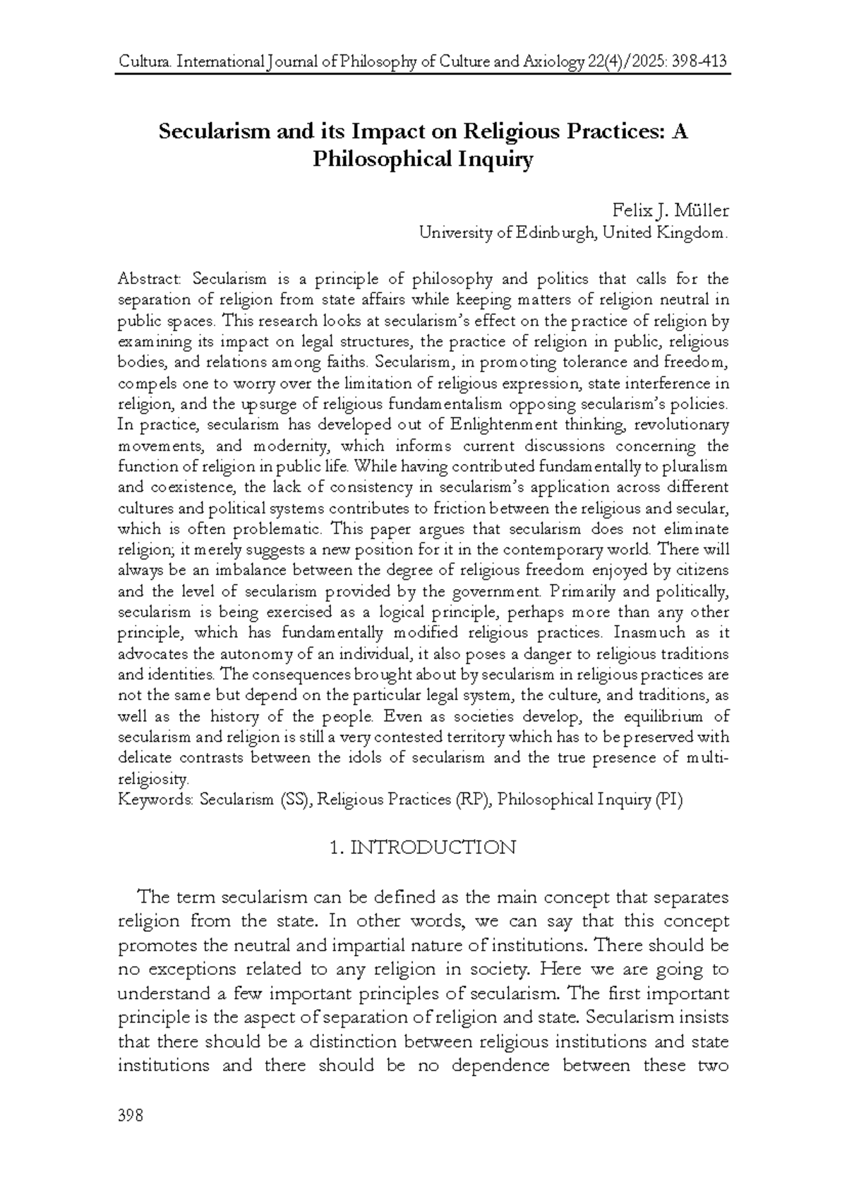 Secularism and Its Impact on Religious Practices: A Philosophical ...