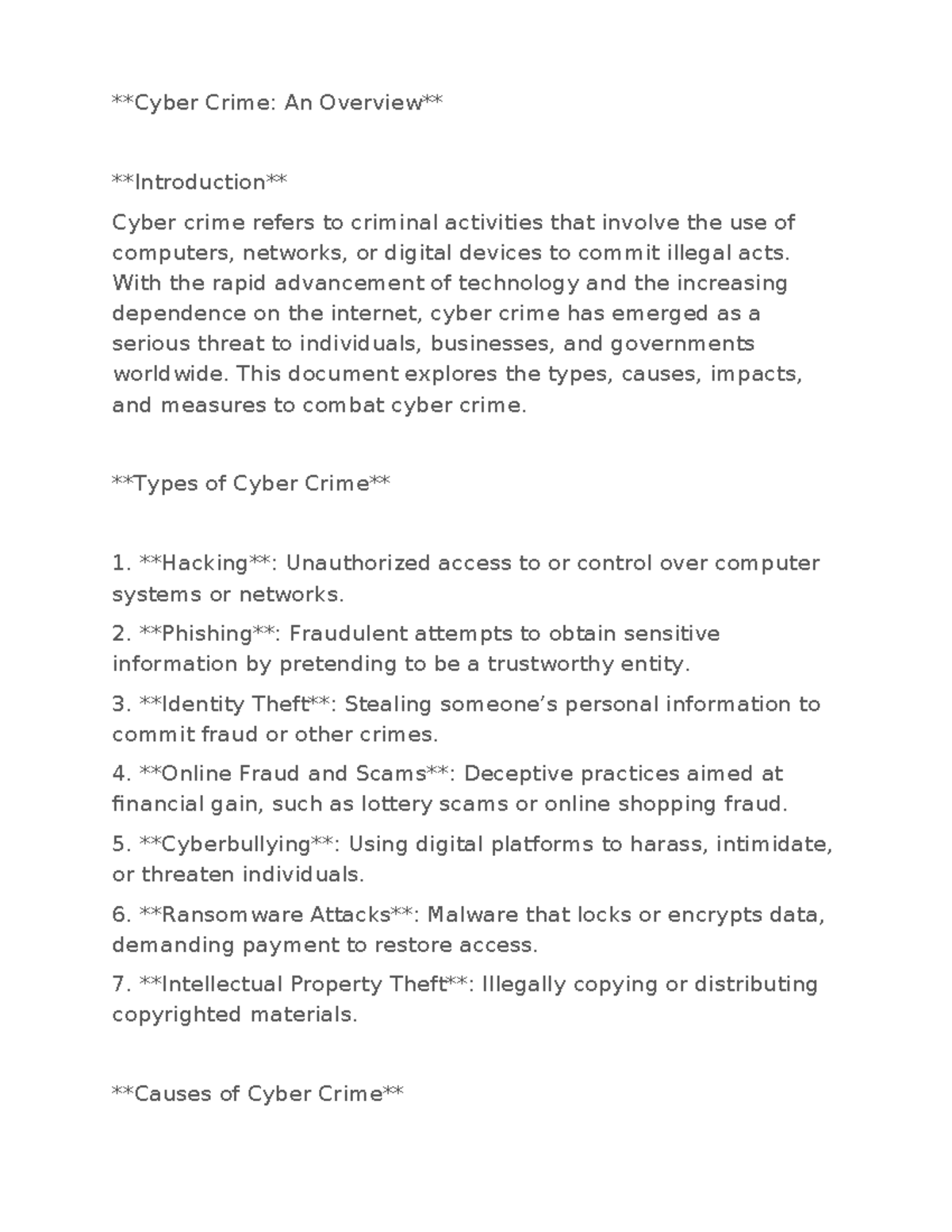 Cyber Crime: Types, Impacts, and Combat Strategies (Cyber 1) - Studocu
