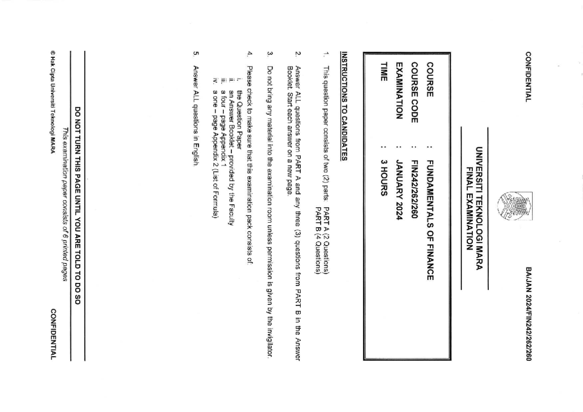 FIN242 January 2024 Final Exam: Fundamentals of Finance - Studocu