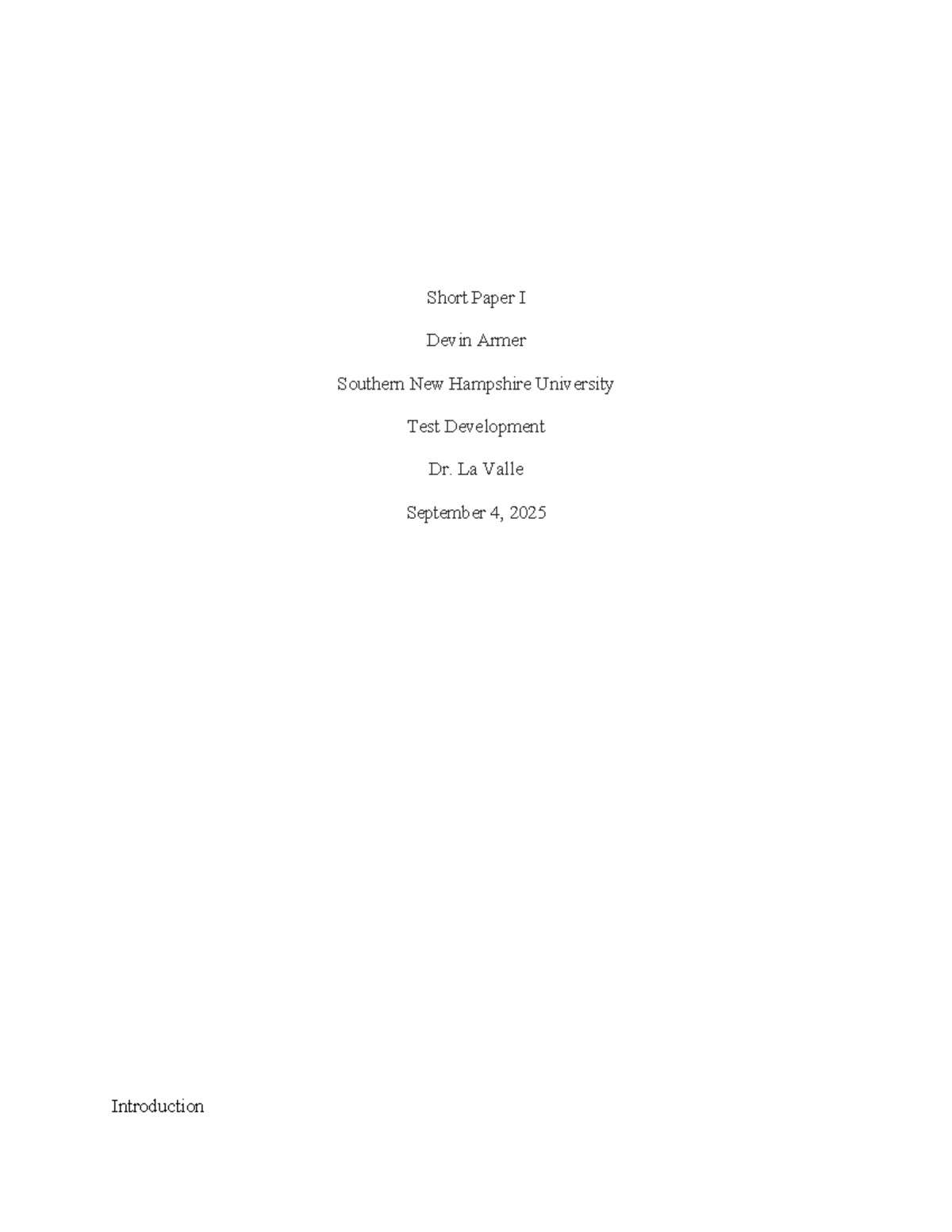 Short Paper I: Test Development in Psychology (PSY 101) - Studocu