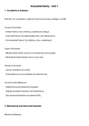 Industrial Safety Unit 1: Key Notes & Diagrams on Hazards - Studocu