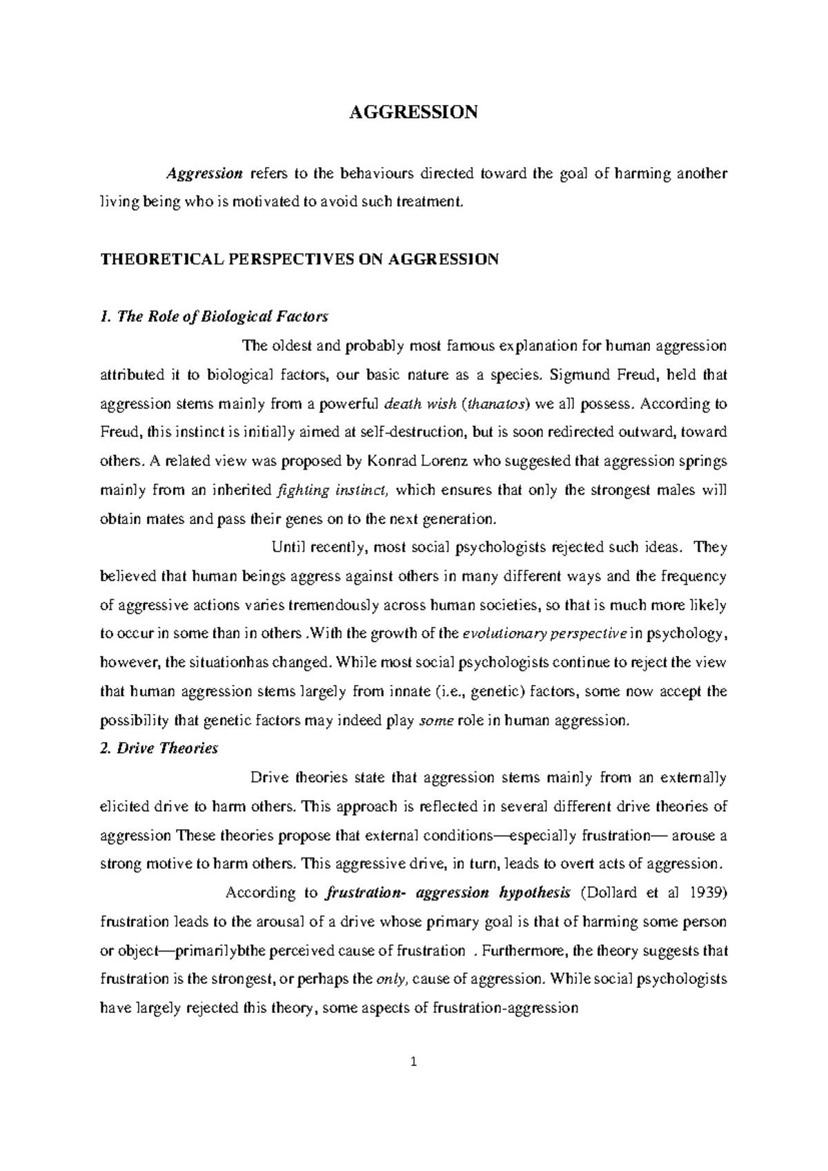 Theoretical Perspectives on Aggression: Insights and Impact - Studocu