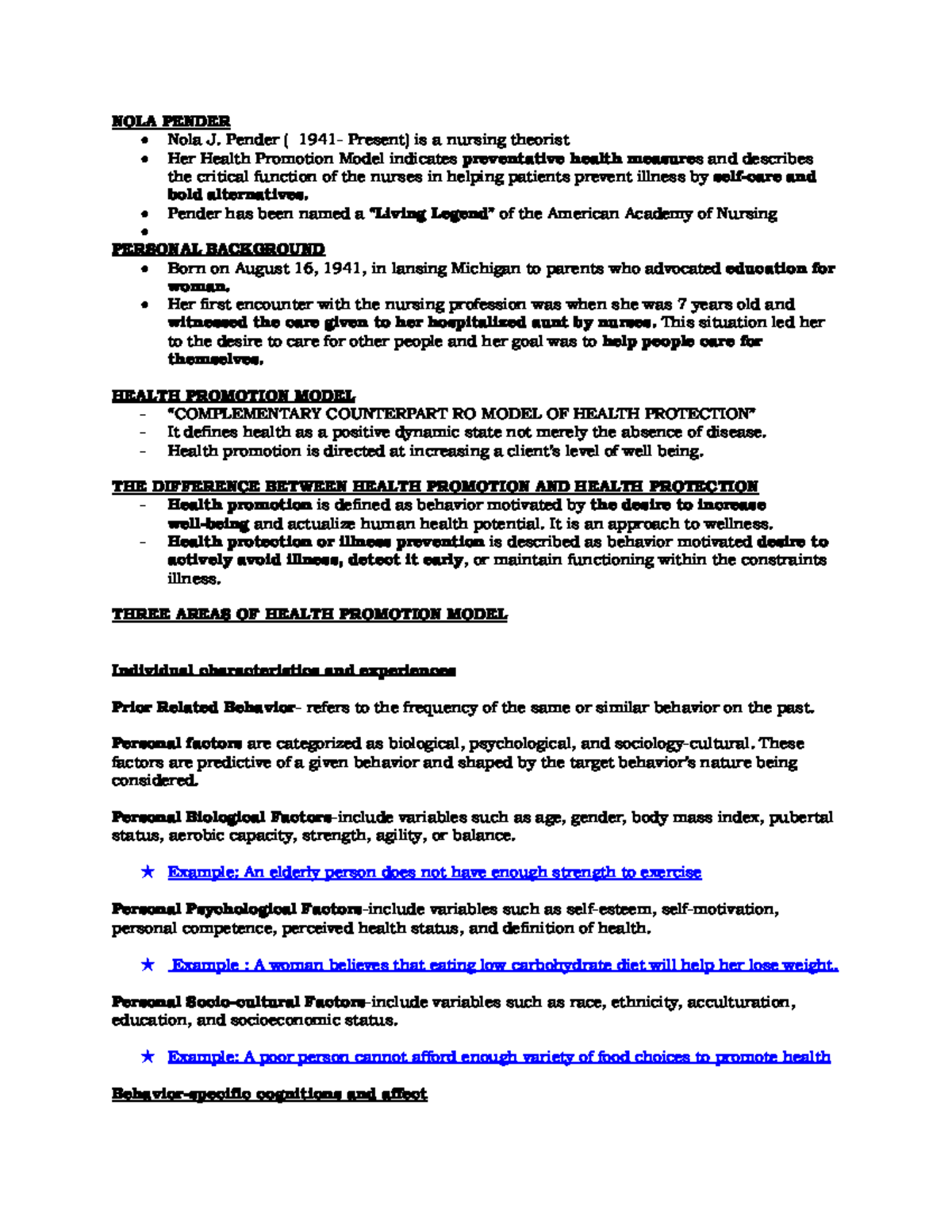 NOLA- Pender: Analysis of Health Promotion Model in Nursing Theory ...