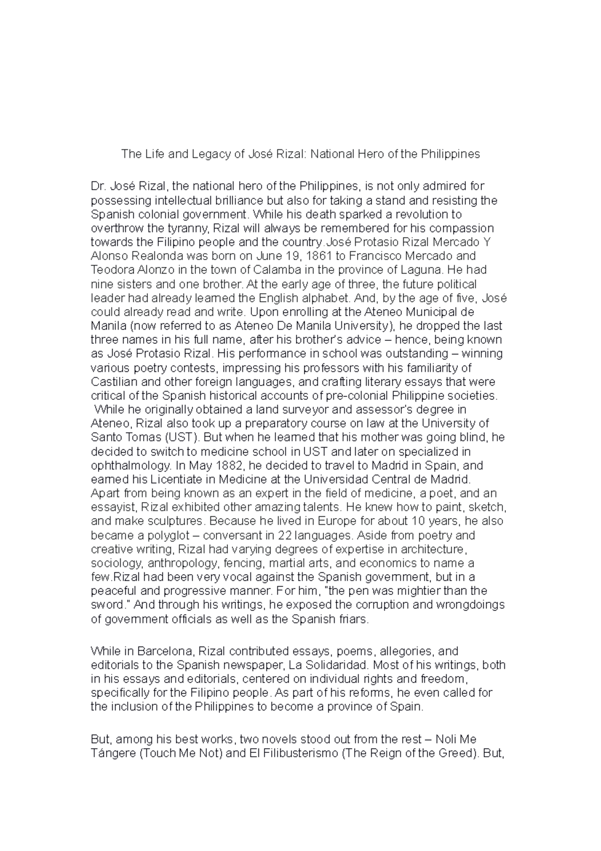 The Life and Legacy of José Rizal - José Rizal, the national hero of ...