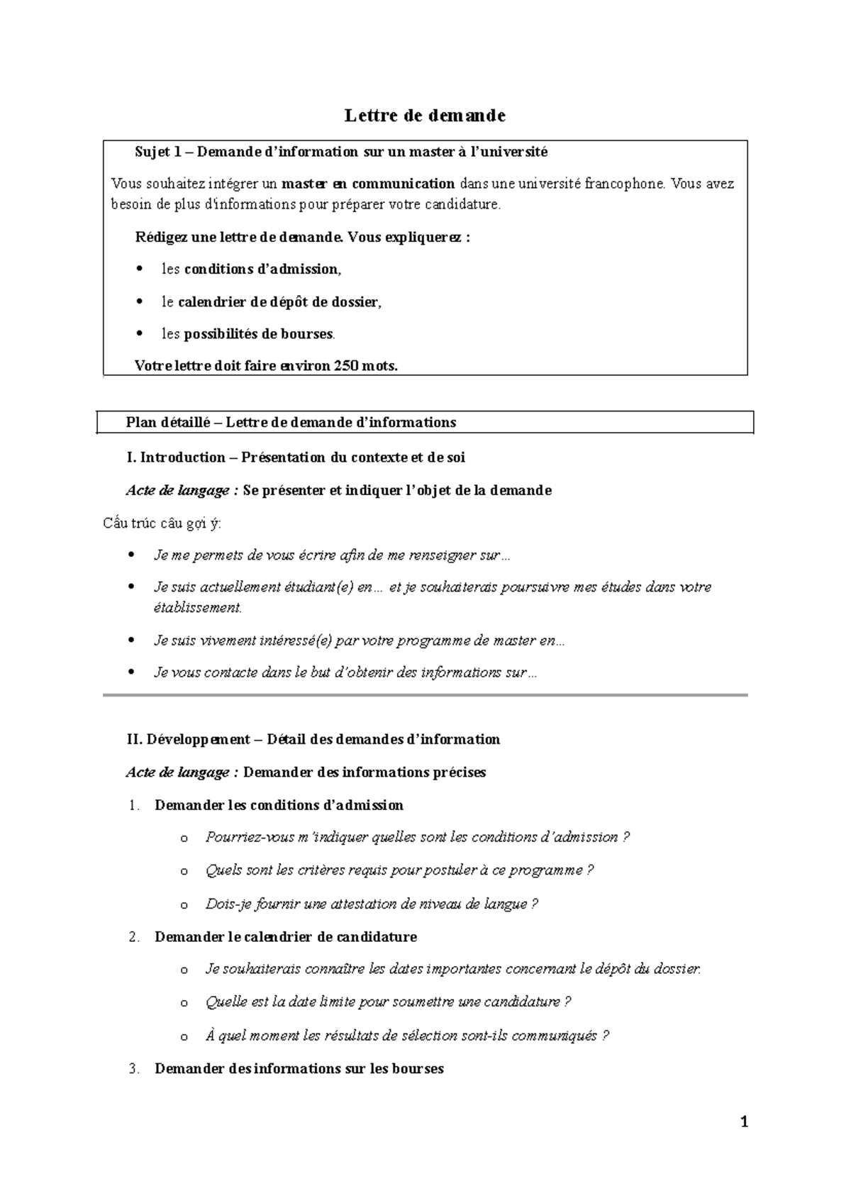 Lettre de demande de renseignements sur un master en communication ...