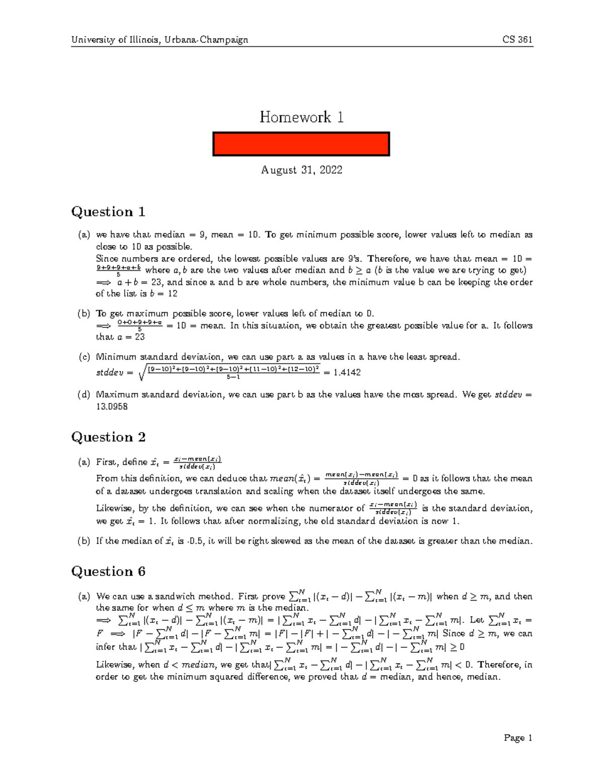 Cs361 Homework 01 - Solutions and Analysis of Statistical Problems ...