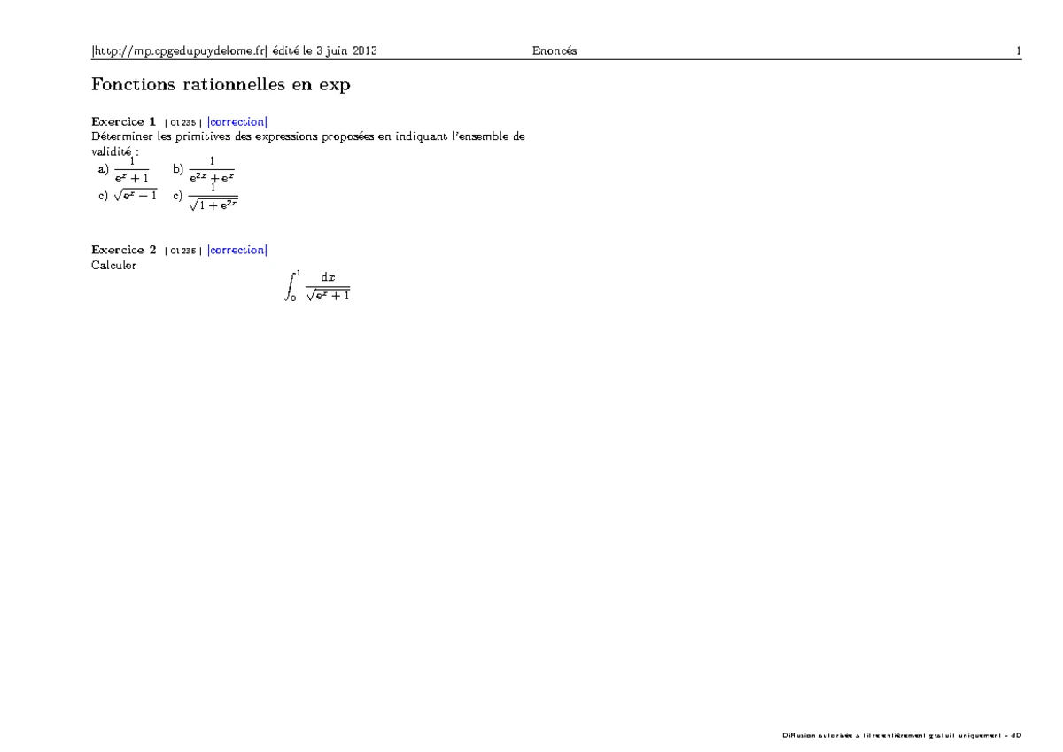 Calcul de Primitives - Fonction Rationnelle en un Radical (01243-01246 ...