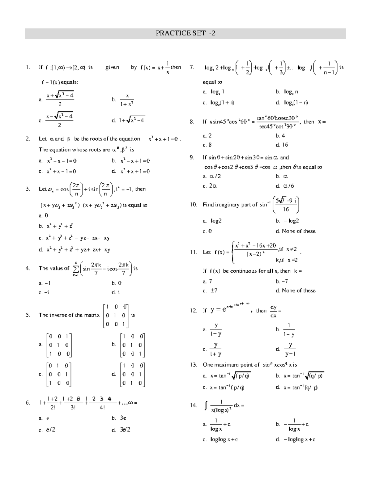 Math Practice Set 2 - Solutions and Explanations - Studocu