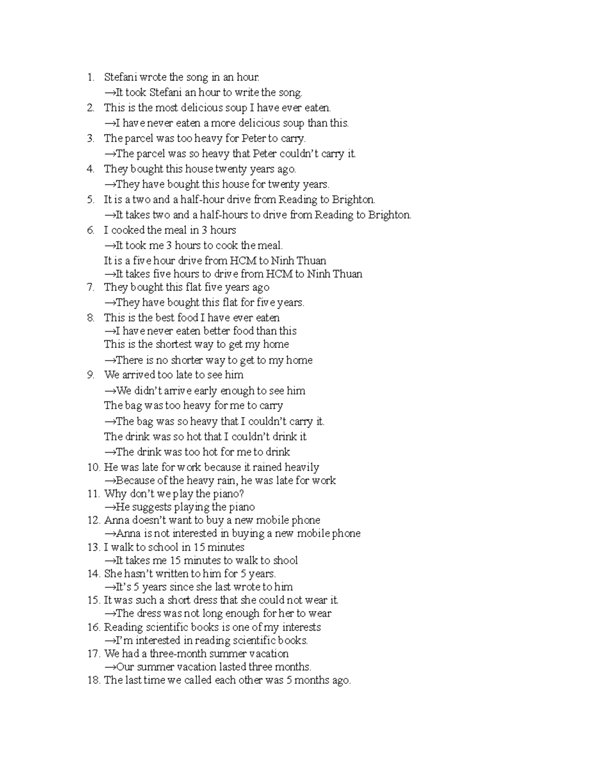 Quest - Sentence Transformation Exercises and Examples - Studocu