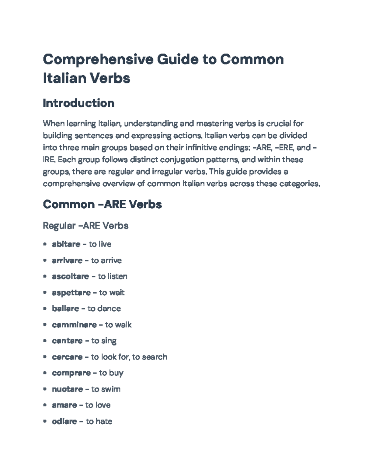 Comprehensive Guide to Common Italian Verbs (Italian 101 ...