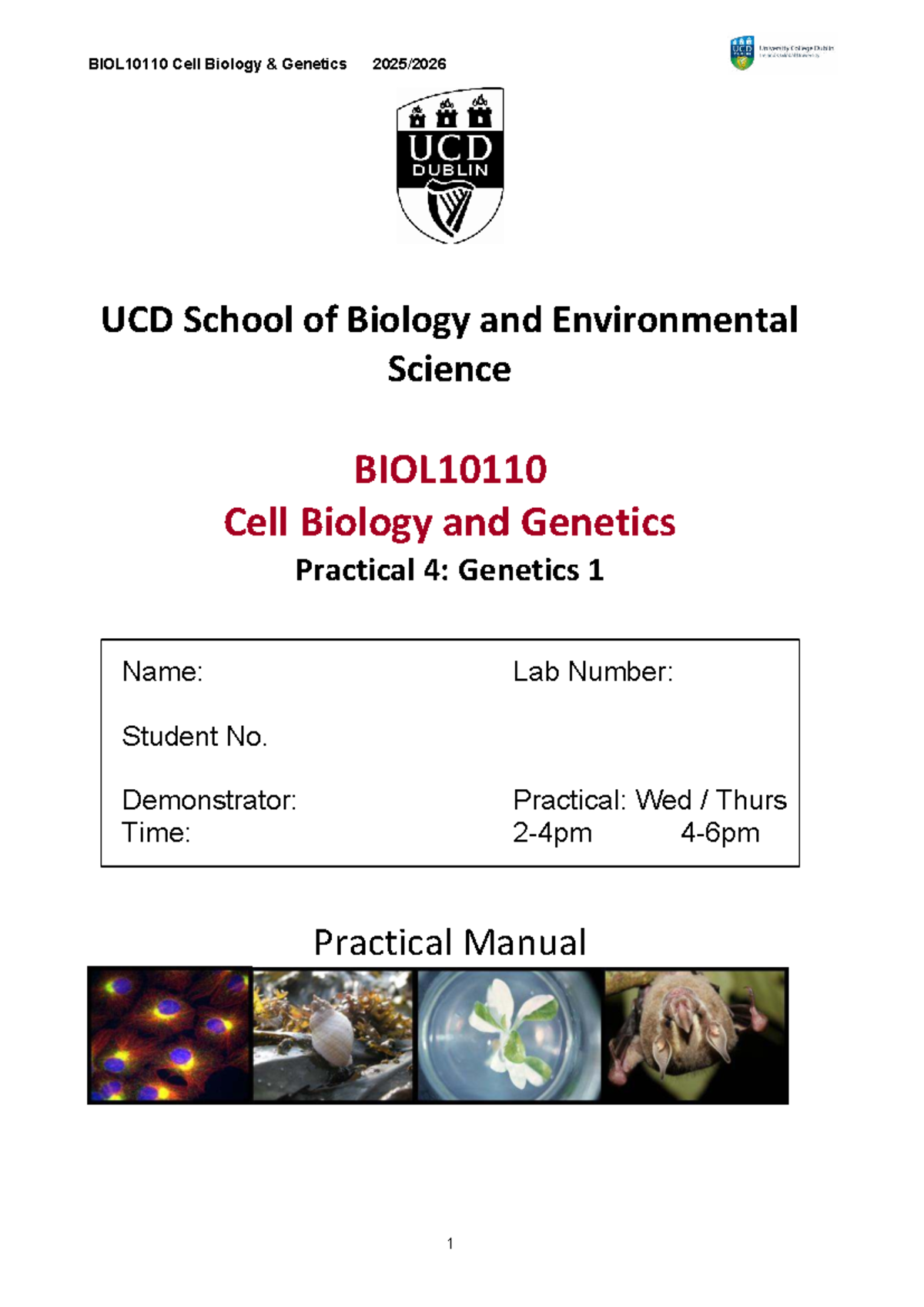 BIOL10110 Practical 4: DNA Extraction and Genetic Analysis Techniques ...