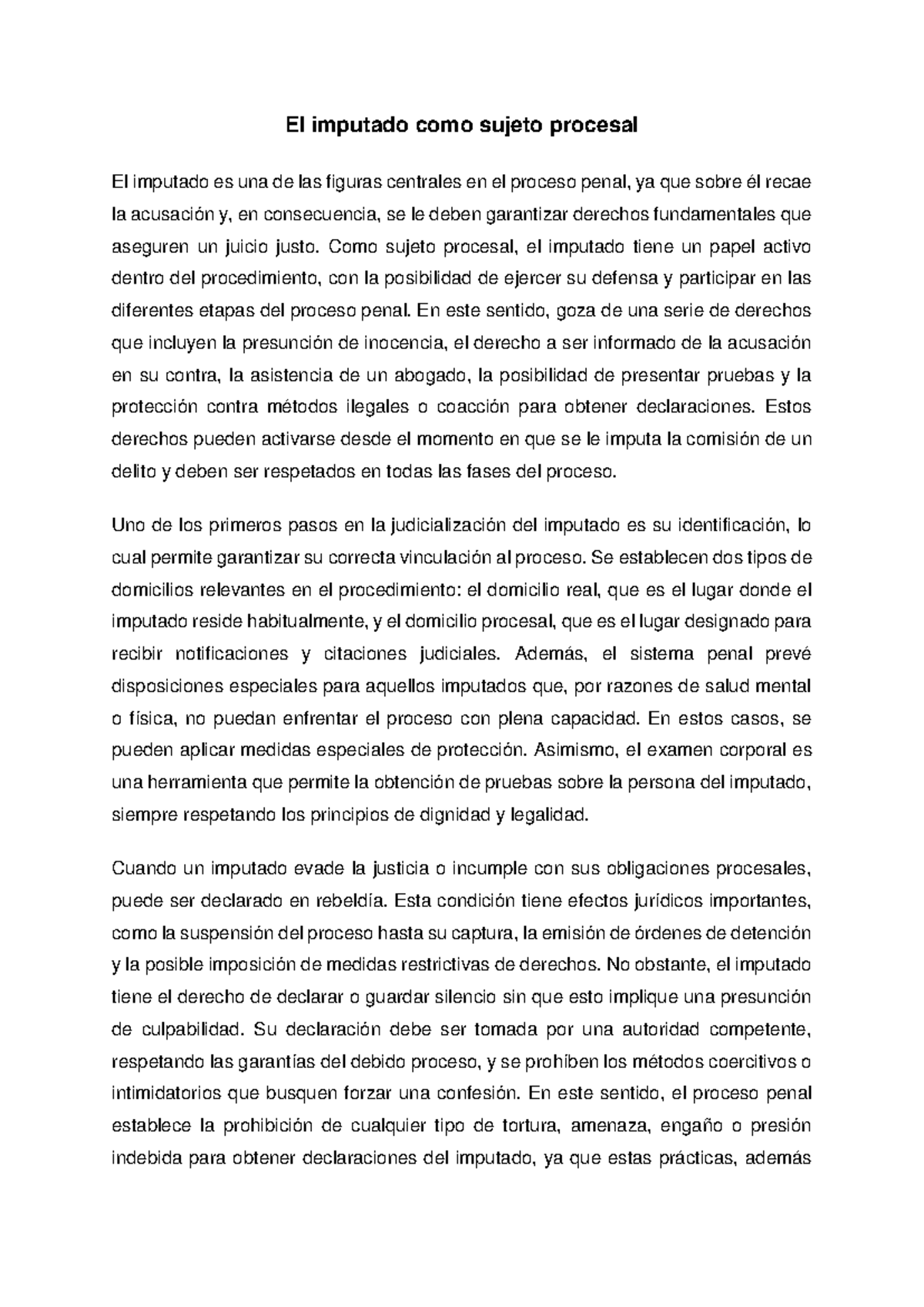 El Imputado como Sujeto Procesal en el Proceso Penal: Derechos y ...