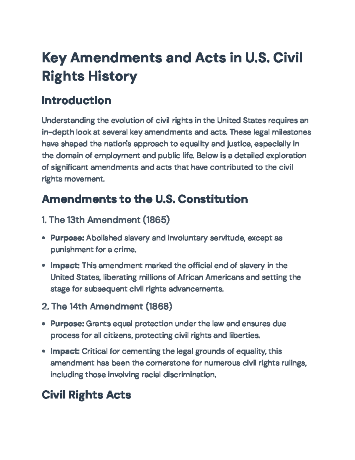 Key U.S. Civil Rights Amendments and Acts: Historical Overview - Key ...