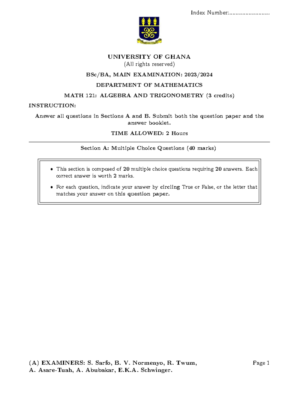 MATH 121 FINAL EXAM 2023-2024 - Algebra & Trigonometry Theory - Studocu