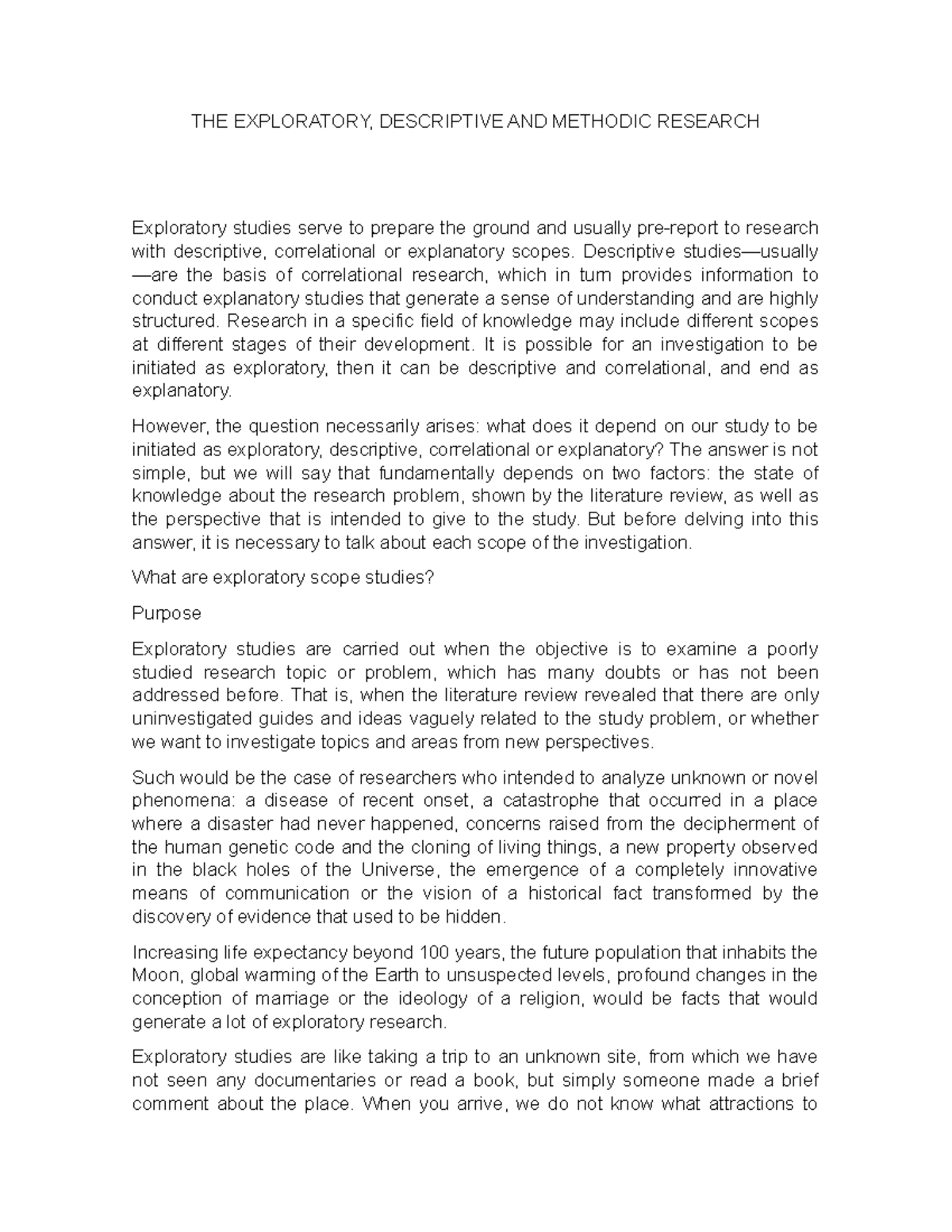 THE EXPLORATORY, DESCRIPTIVE AND METHODIC RESEARCH - THE EXPLORATORY ...