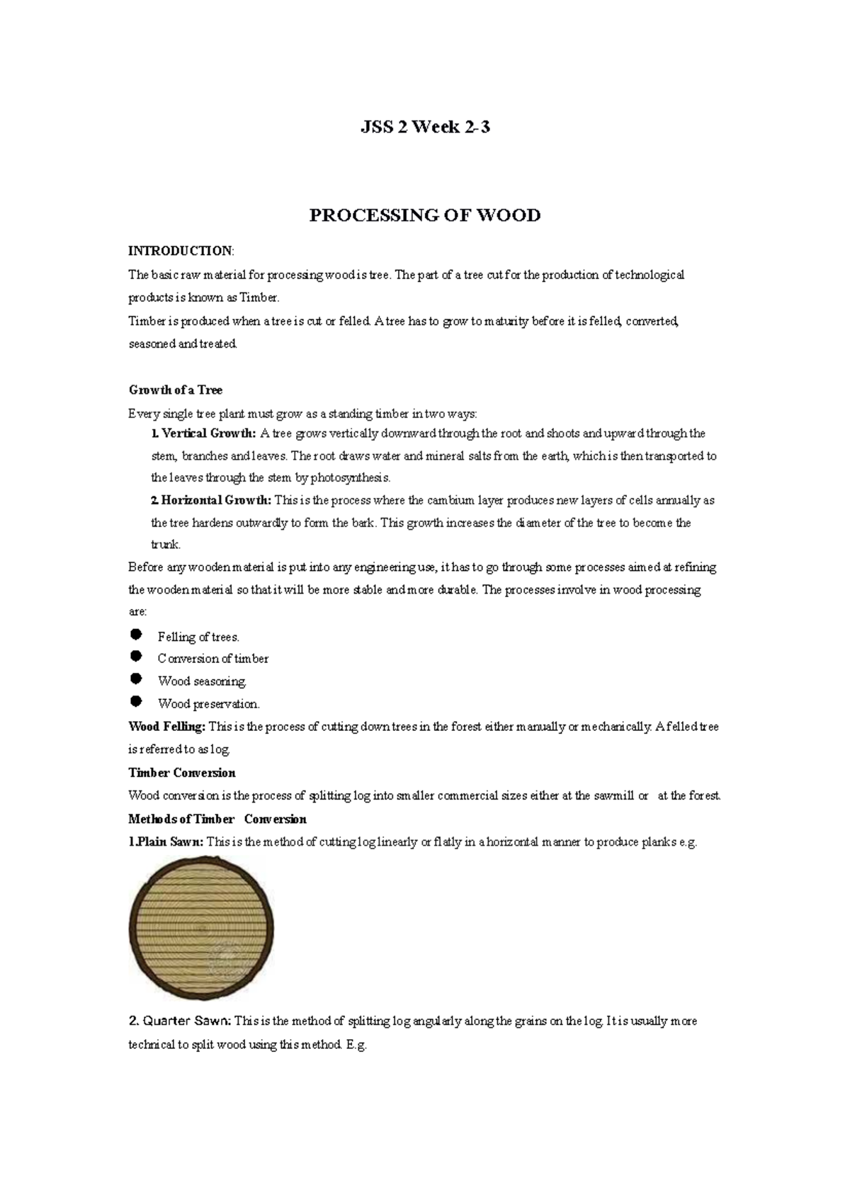 JSS 2 Week 2-3: Introduction to Wood Processing Techniques - Studocu