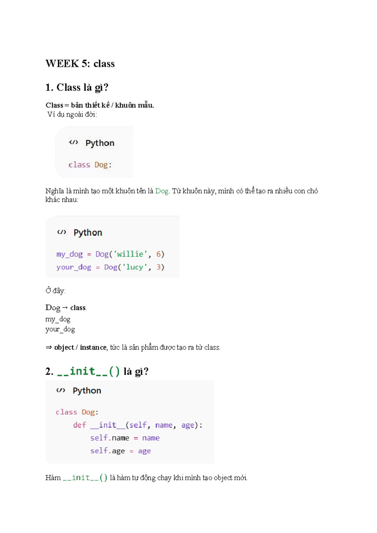 Python Class and Object Concepts - Week 5 Notes - Studocu
