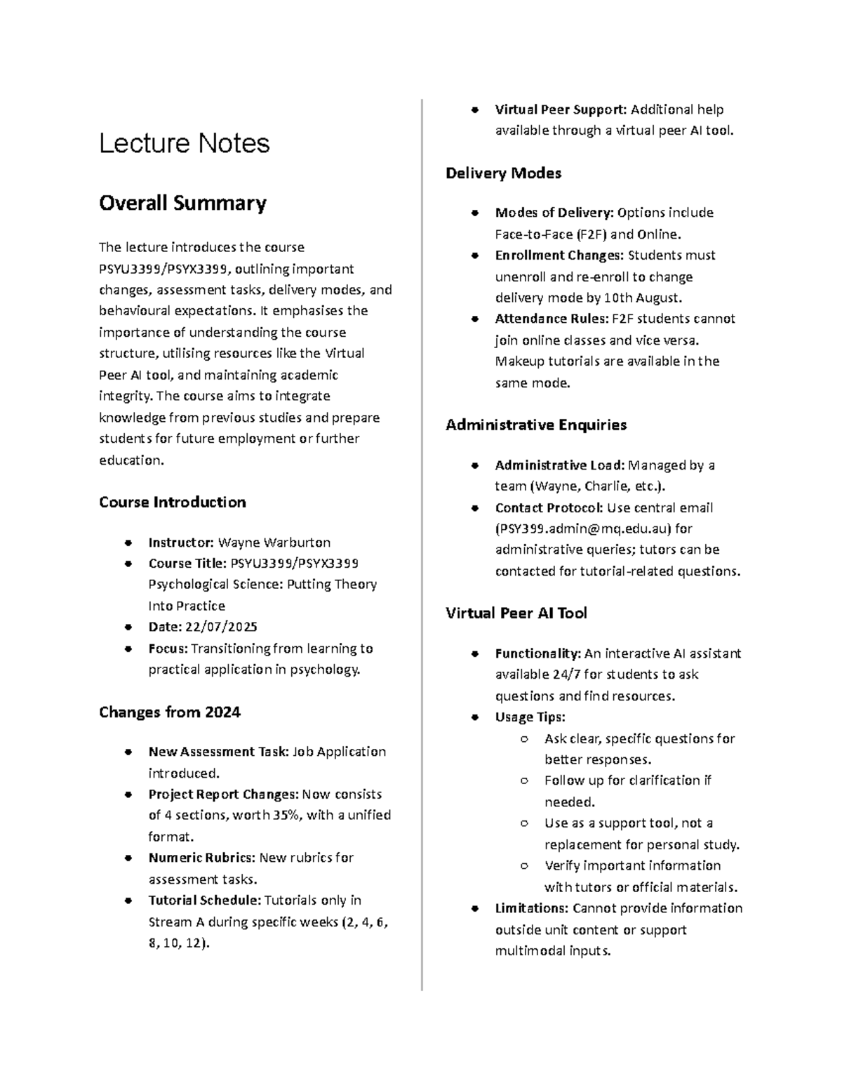PSYU3399 Wk 1 - Lecture Notes on Virtual Peer Support & Course Overview ...