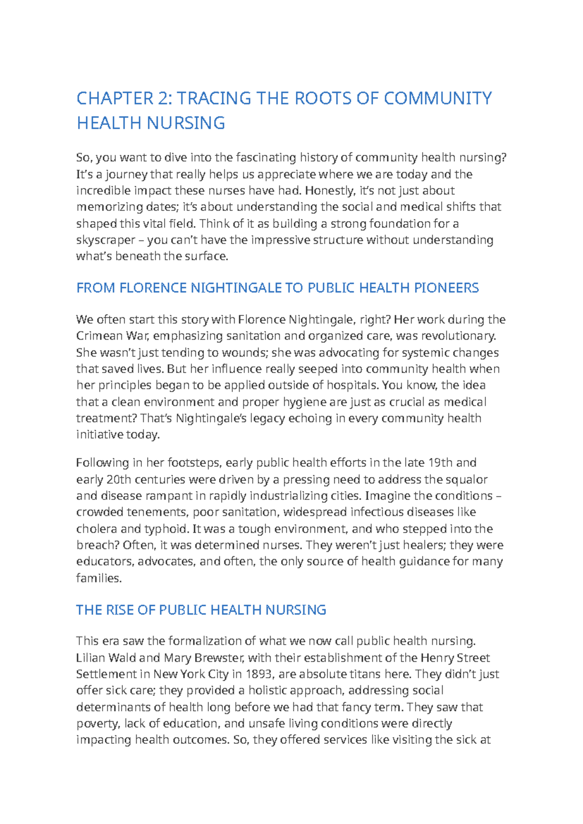 CHAPTER 2: HISTORY OF COMMUNITY HEALTH NURSING - Studocu