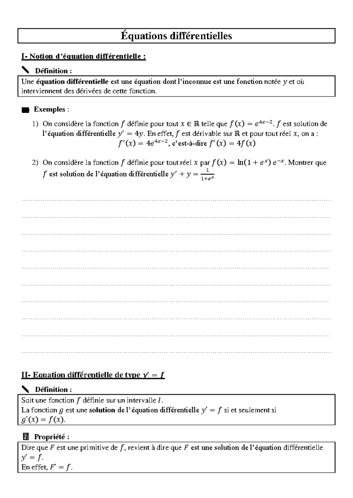 Équations différentielles - Équations différentielles I- Notion d ...