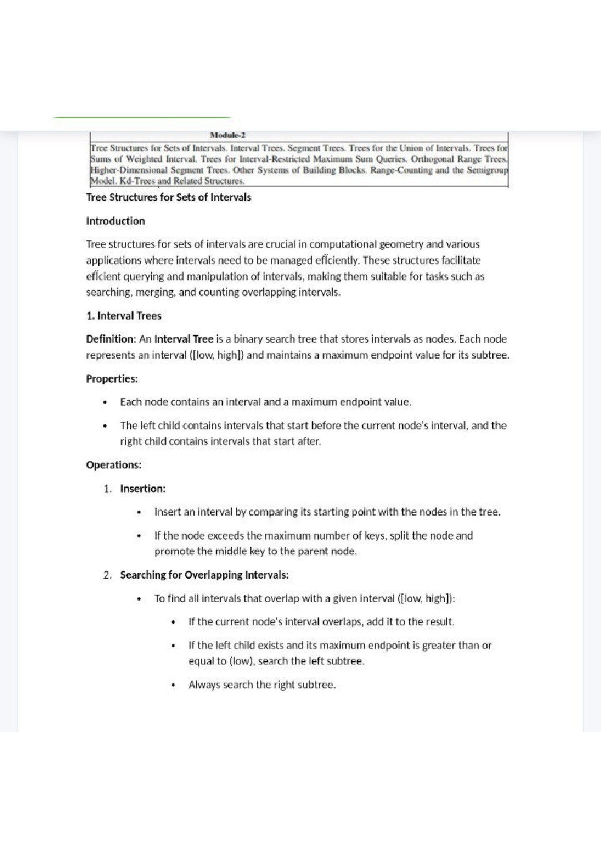 Tree Structures for Sets of Intervals: Interval Trees, Segment Trees ...