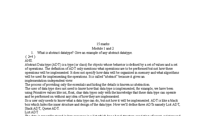 Java Q&A on Abstract Data Types and Inheritance Concepts (15 Marks ...