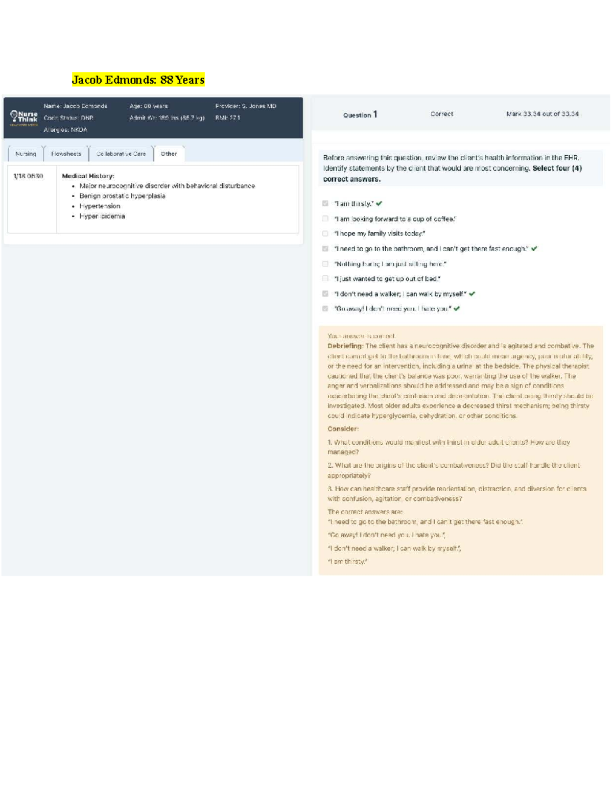 Nursing Case Study: Jacob Edmonds - 88 Years Old (EHR Review) - Studocu