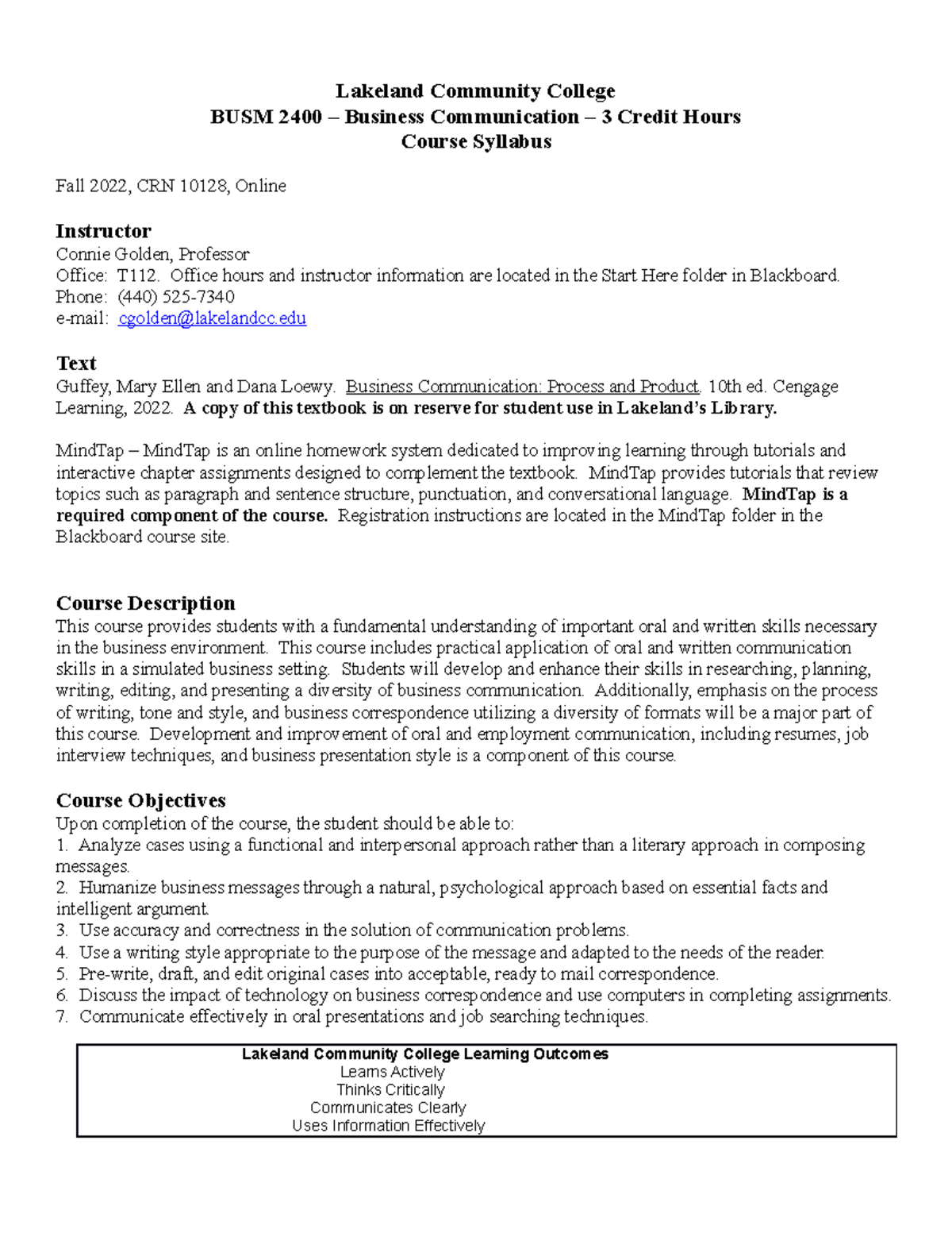 BUSM 2400 Syllabus - Business Communication, Fall 2022 - Studocu