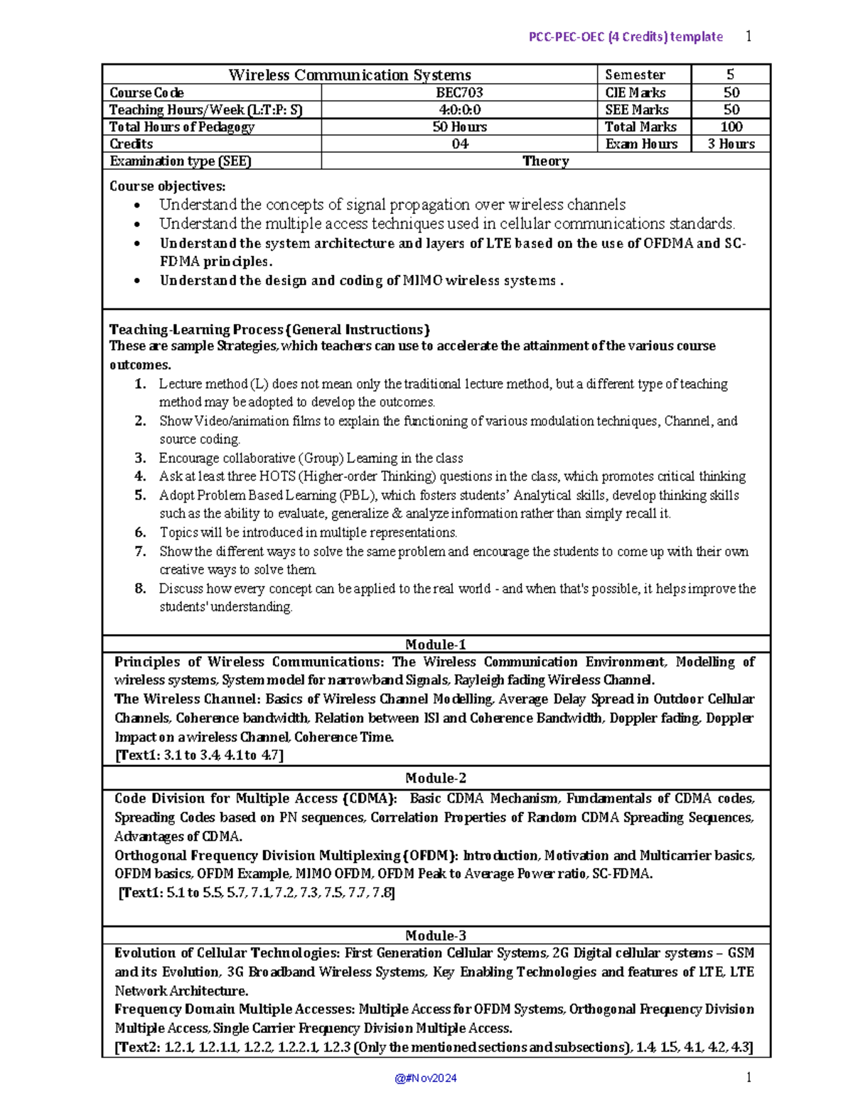 WCS Syllabus (BEC703) - Wireless Communication Systems Overview - Studocu