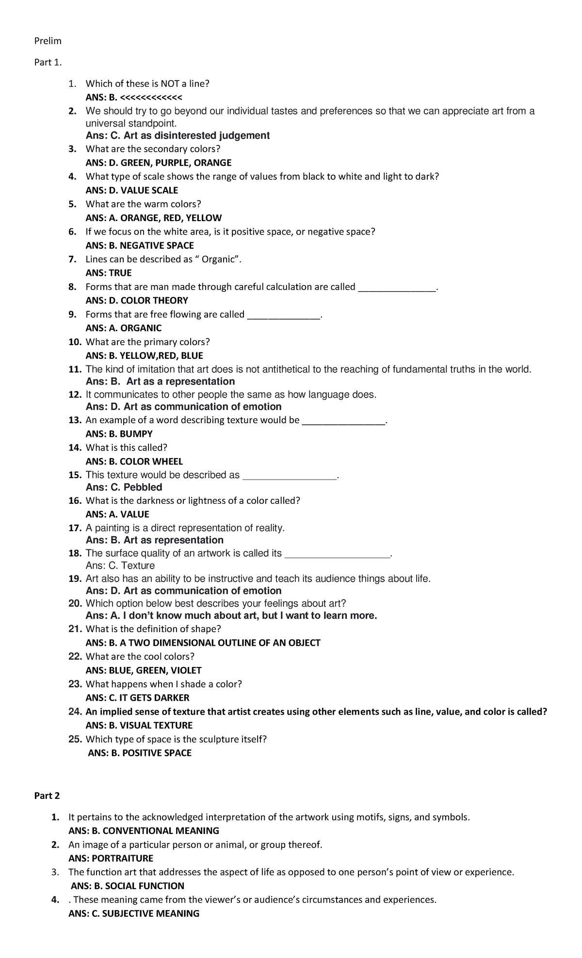 Prelim & Midterm Study Guide for Art Appreciation (ART101) - Studocu