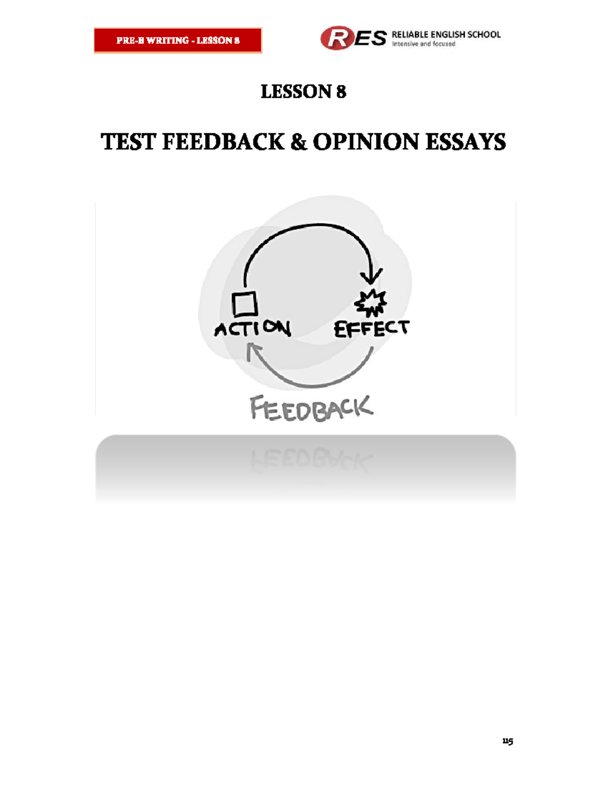 R ES RELIABLE ENGLISH SCHOOL WRITING LESSON 8 TEST FEEDBACK & OPINION ...