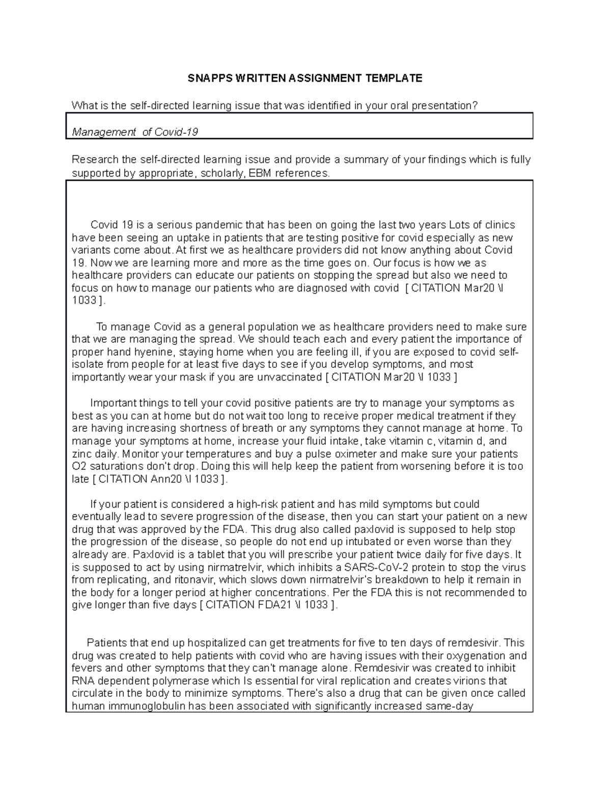 SNAPPS Written Assignment: Managing Covid-19 Challenges - Studocu