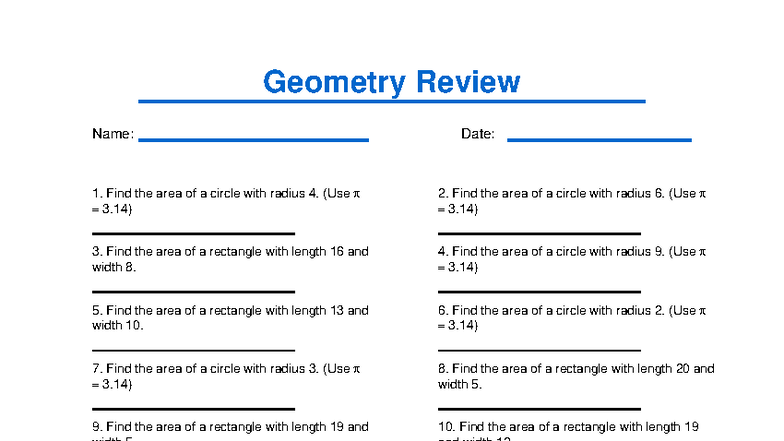 Geometry-Review 1 - Geometry Review - Geometry Review Name: Date: Page ...